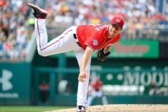 Jun 20, 2015; Washington, DC, USA; Washington Nationals starting pitcher Max Scherzer (31) throws to the Pittsburgh Pirates during the second inning at Nationals Park. Mandatory Credit: Brad Mills-USA TODAY Sports