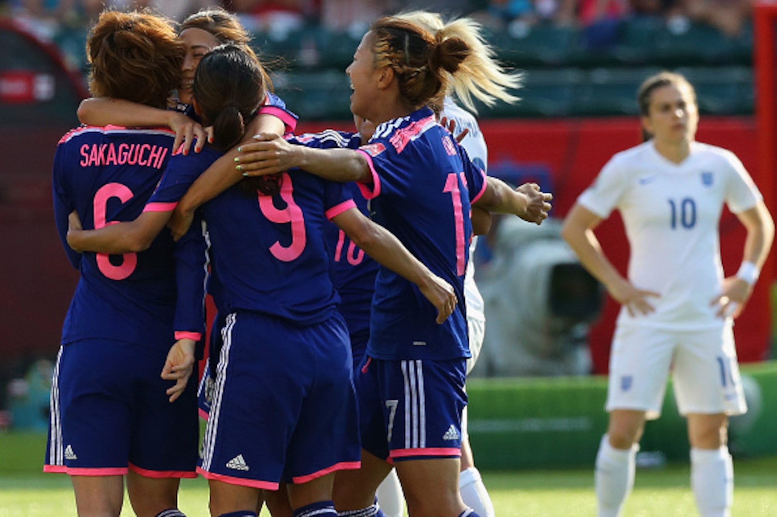 EDMONTON, AB - JULY 01: Japan celebrate a late goal against England during the FIFA Women's World Cup Canada 2015 Semi Final match at Commonwealth Stadium on July 1, 2015 in Edmonton, Canada. (Photo by Ronald Martinez/Getty Images) EDMONTON, AB - JULY 01: Japan celebrate a late goal against England during the FIFA Women's World Cup Canada 2015 Semi Final match at Commonwealth Stadium on July 1, 2015 in Edmonton, Canada. (Photo by Ronald Martinez/Getty Images)