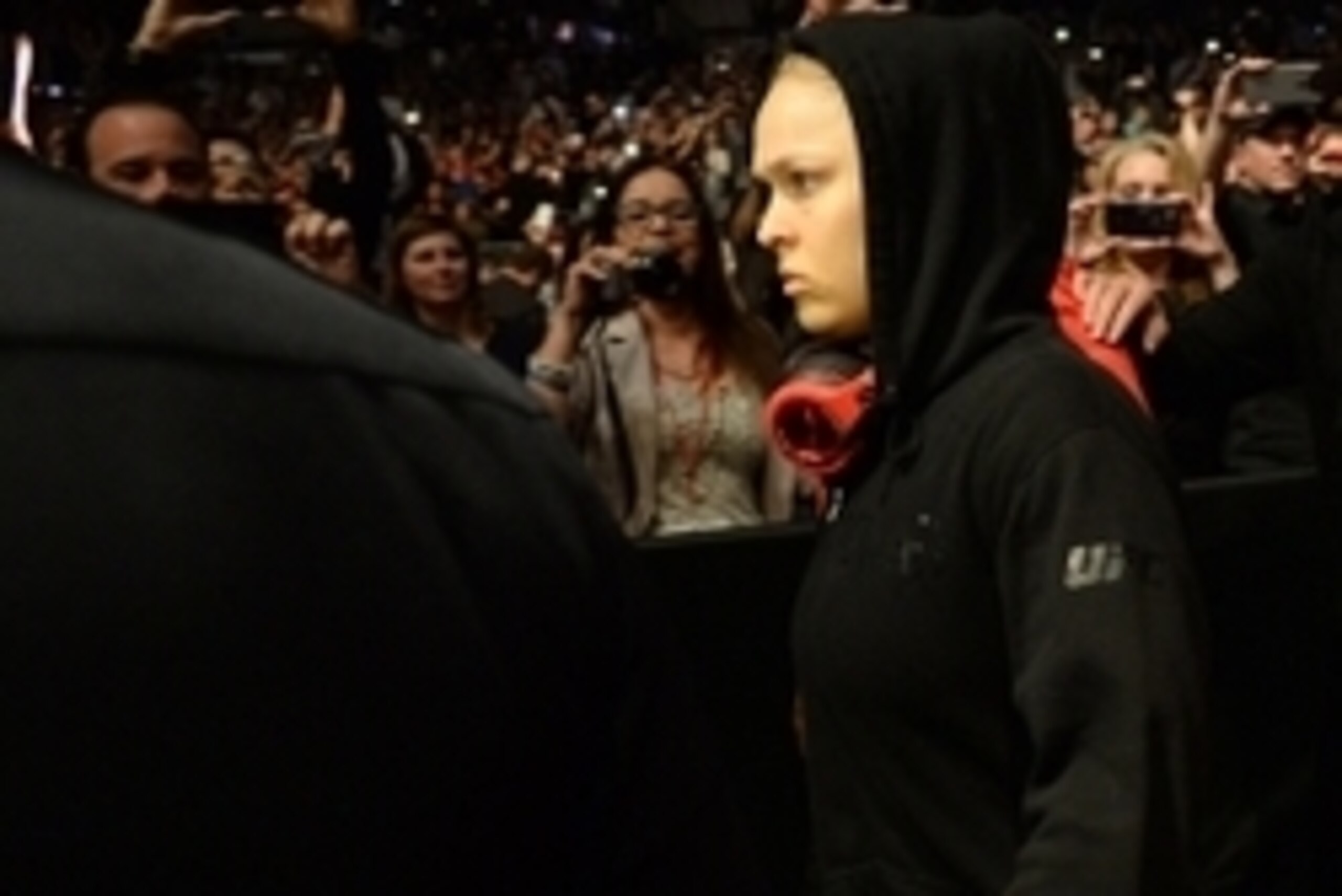 Feb 28, 2015; Los Angeles, CA, USA; Ronda Rousey arrives in the arena to defend her women's bantamweight title against Cat Zingano (not pictured) at UFC 184 at Staples Center. Rousey won in 14 seconds of the first round. Mandatory Credit: Jayne Kamin-Once