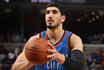 MEMPHIS, TN - APRIL 3:  Enes Kanter #34 of the Oklahoma City Thunder prepares to shoot a free throw against the Memphis Grizzlies on April 3, 2015 at FedExForum in Memphis, Tennessee. NOTE TO USER: User expressly acknowledges and agrees that, by downloadi