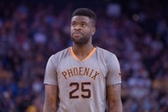 April 2, 2015; Oakland, CA, USA; Phoenix Suns guard Reggie Bullock (25) looks on during the second quarter against the Golden State Warriors at Oracle Arena. The Warriors defeated the Suns 107-106. Mandatory Credit: Kyle Terada-USA TODAY Sports