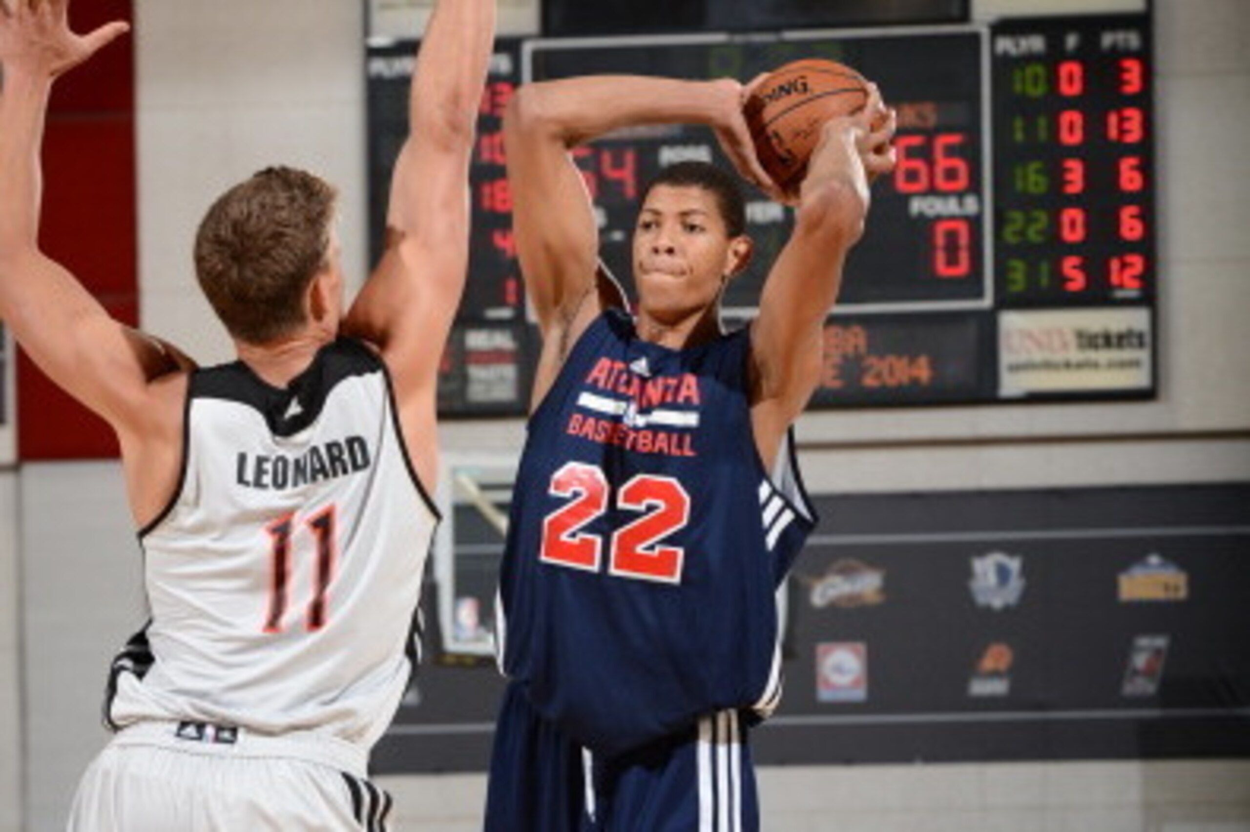 LAS VEGAS, NV - JULY 17: Walter Tavares #22 of the Atlanta Hawks looks to pass the ball against the Portland Trail Blazers at the Samsung NBA Summer League 2014 on July 17, 2014 at the Thomas & Mack Center in Las Vegas, Nevada. NOTE TO USER: User expressl