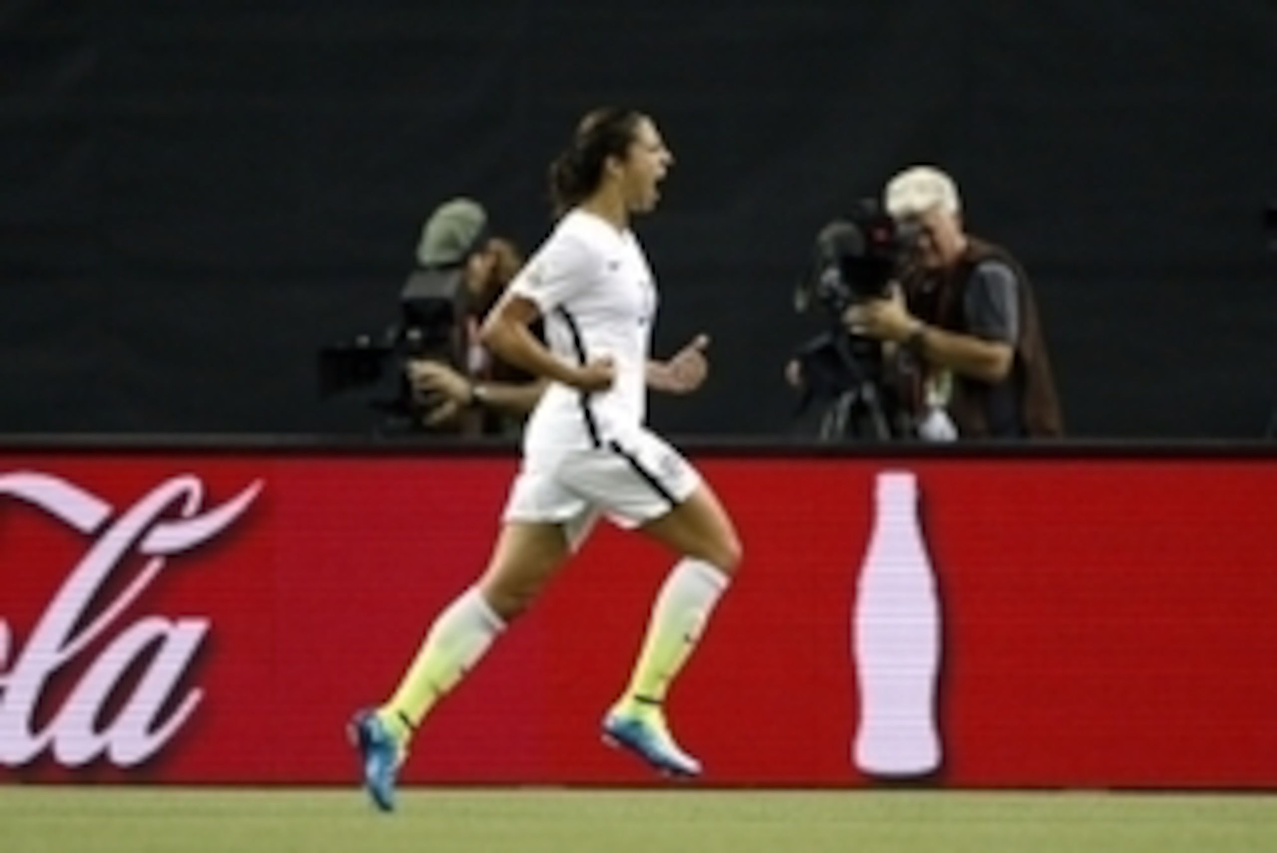 Jun 30, 2015; Montreal, Quebec, CAN; United States midfielder Carli Lloyd (10) reacts after scoring against Germany on a penalty kick during the second half of the semifinals of the FIFA 2015 Women's World Cup at Olympic Stadium. Mandatory Credit: Michael