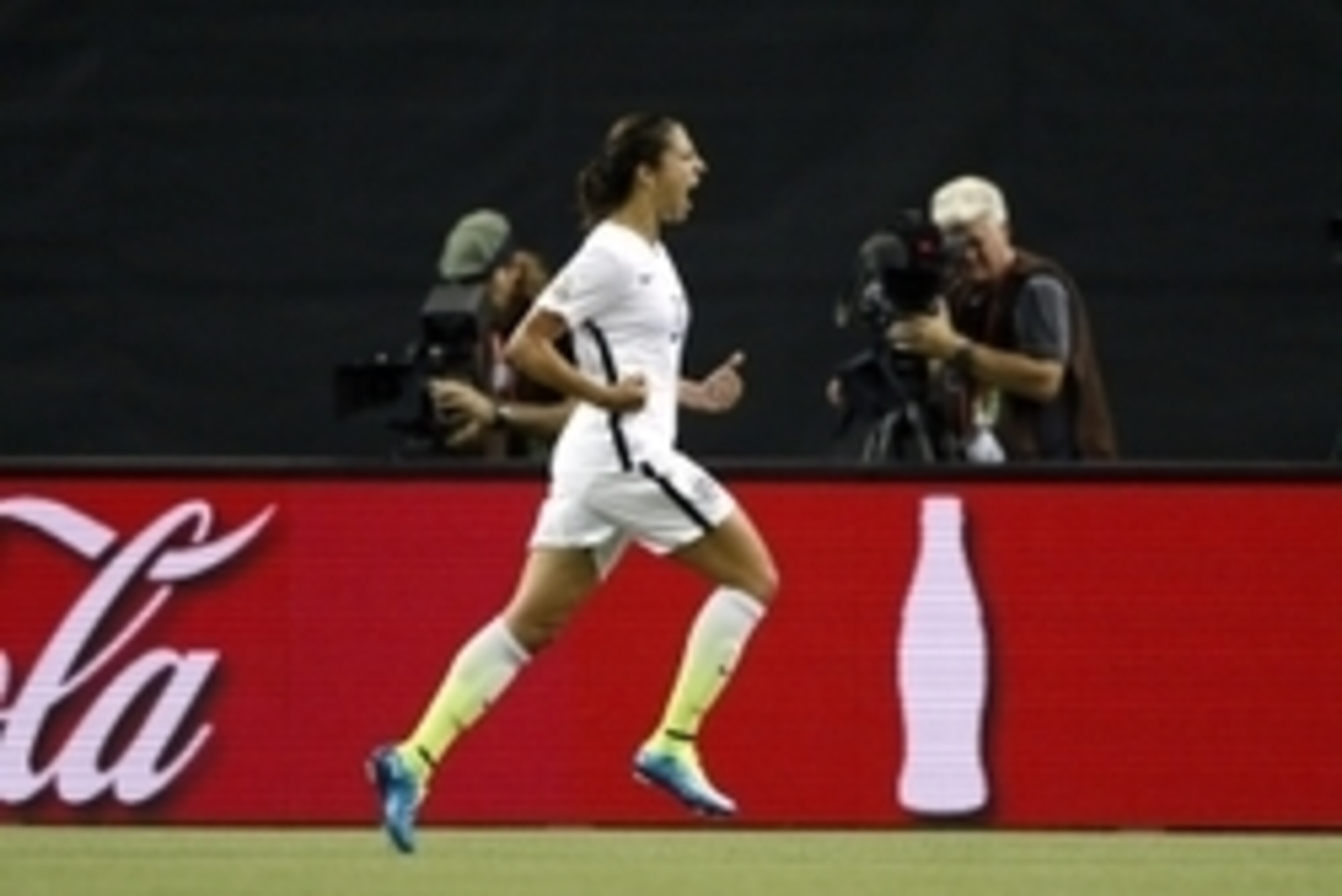 Jun 30, 2015; Montreal, Quebec, CAN; United States midfielder Carli Lloyd (10) reacts after scoring against Germany on a penalty kick during the second half of the semifinals of the FIFA 2015 Women's World Cup at Olympic Stadium. Mandatory Credit: Michael