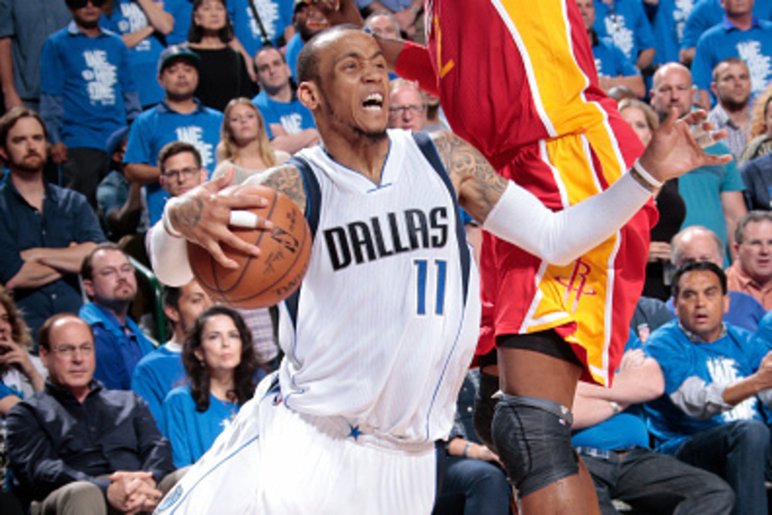 DALLAS, TX - APRIL 26: Monta Ellis #11 of the Dallas Mavericks drives against the Houston Rockets during Game Four of the Western Conference Quarterfinals of the 2015 NBA Playoffs on April 26, 2015 at the American Airlines Center in Dallas, Texas. NOTE TO