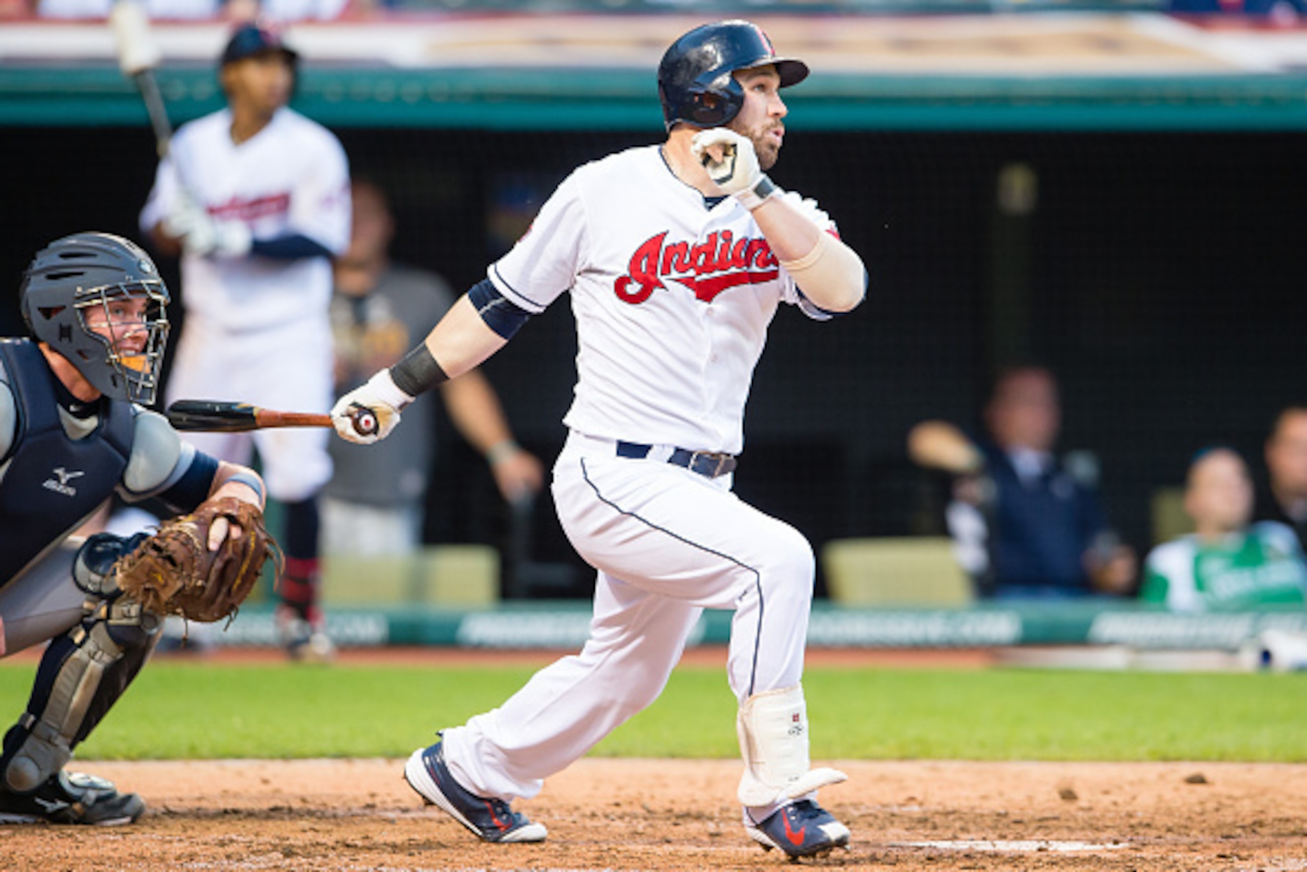 CLEVELAND, OH -  JUNE 22: Jason Kipnis #22 of the Cleveland Indians hits an RBI double during the third inning against the Detroit Tigers at Progressive Field on June 22, 2015 in Cleveland, Ohio. (Photo by Jason Miller/Getty Images)