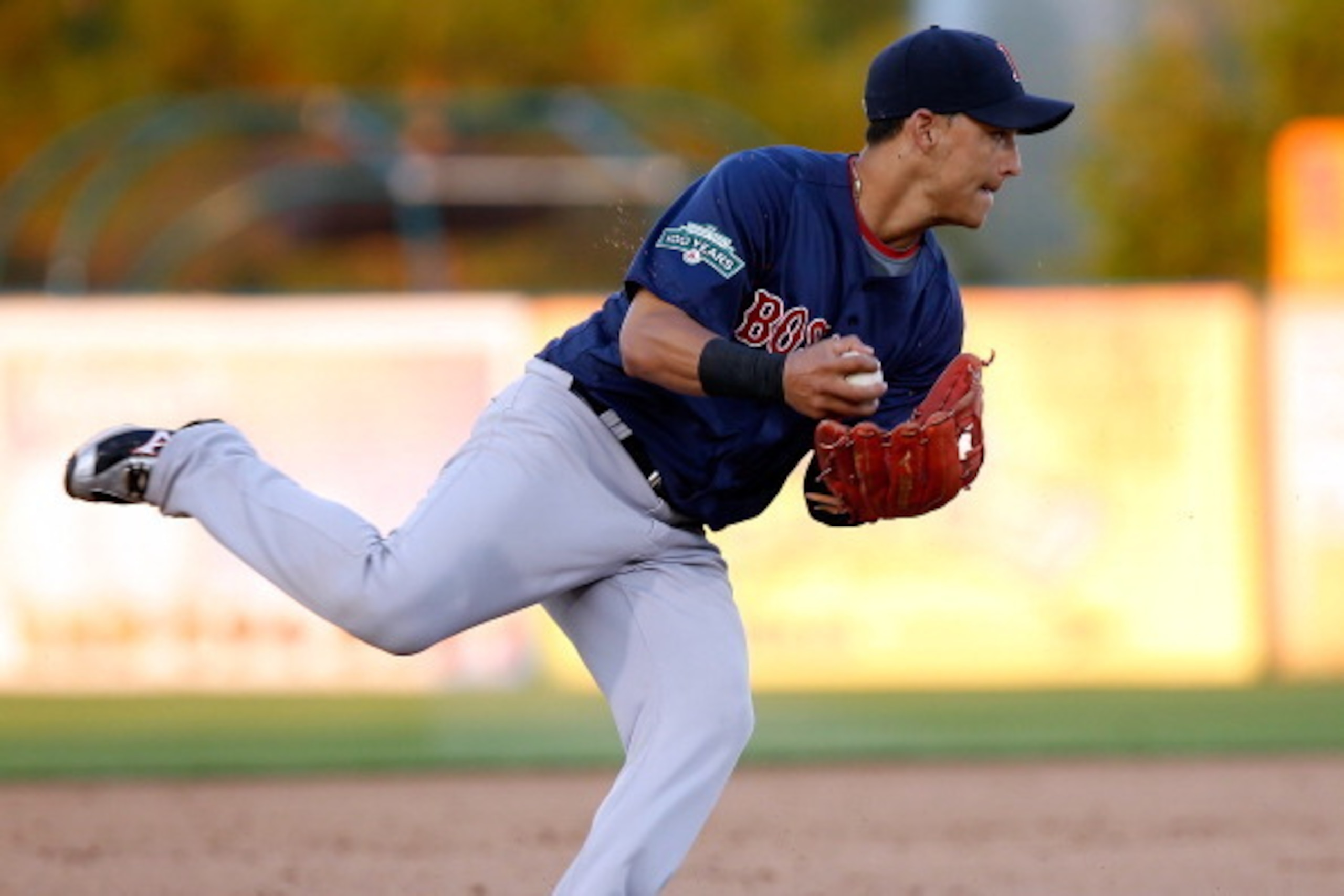 FORT MYERS, FL - MARCH 05:  Infielder Jose Inglesias #76 of the Boston Red Sox takes infield just prior to the start of the Grapefruit League Spring Training Game against the Minnesota Twins at Hammond Stadium on March 5, 2012 in Fort Myers, Florida.  (Ph