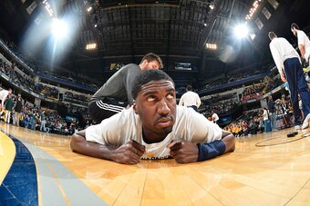 INDIANAPOLIS, IN - MARCH 29: Roy Hibbert #55 of the Indiana Pacers warms up prior to the game against the Dallas Mavericks on March 29, 2015 at Bankers Life Fieldhouse in Indianapolis, Indiana. NOTE TO USER: User expressly acknowledges and agrees that, by