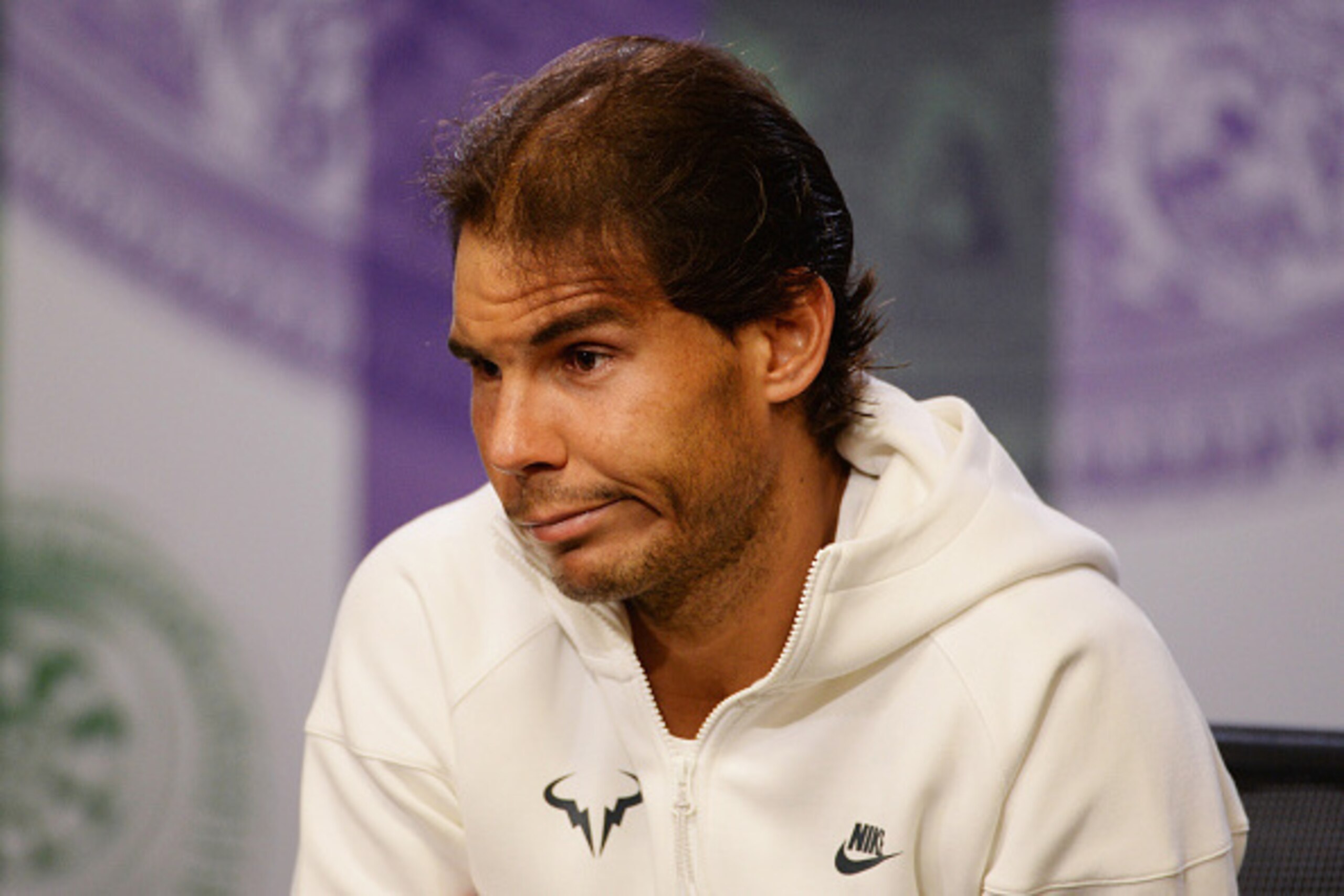 LONDON, ENGLAND - JULY 02:  Rafael Nadal of Spain attends a press conference during day four of the Wimbledon Lawn Tennis Championships at the All England Lawn Tennis and Croquet Club on July 2, 2015 in London, England. (Photo by Roger Allen - Pool/AELTC/