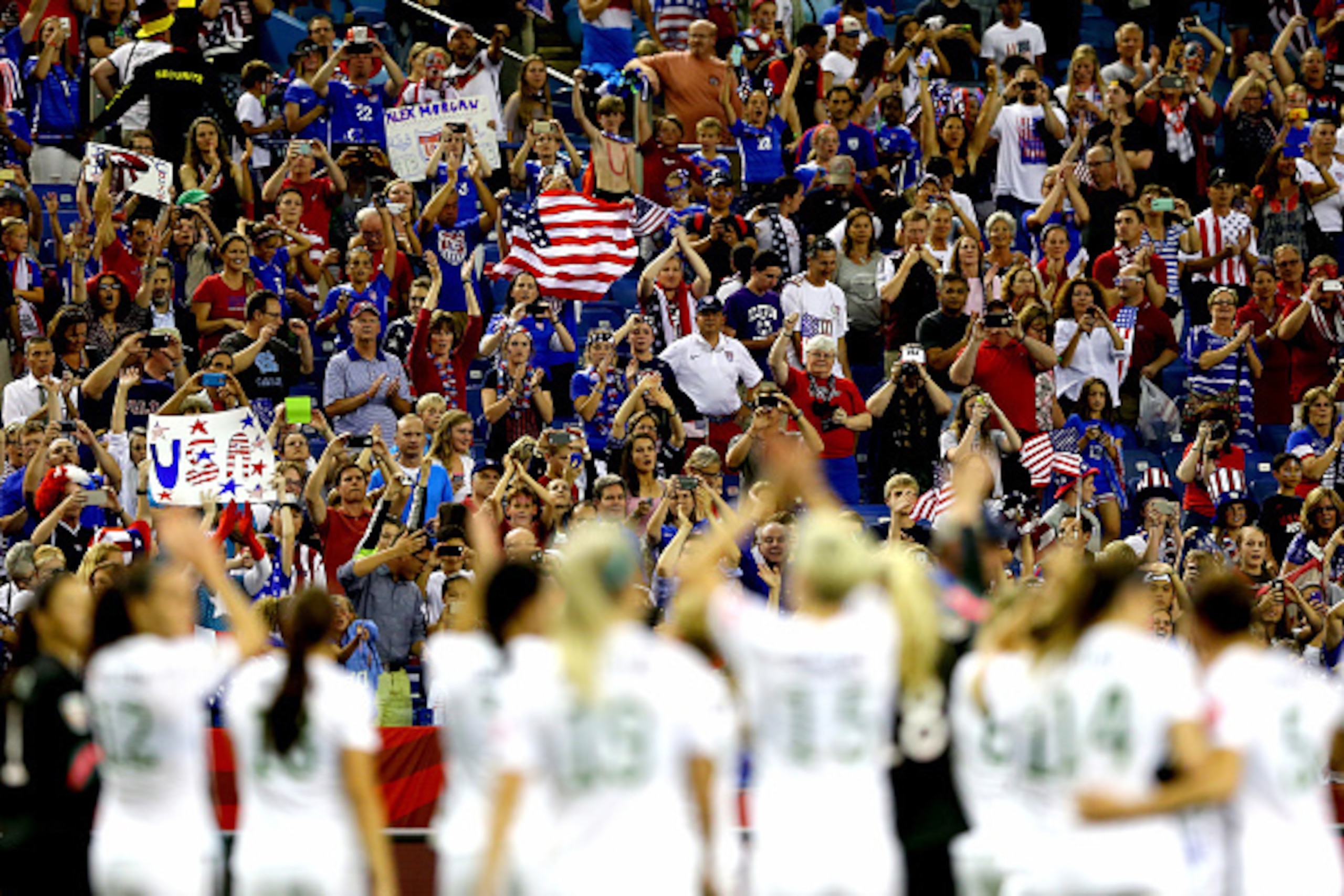 MONTREAL, QC - JUNE 30: The United States celebrates the 2-0 victory against Germany in the FIFA Women's World Cup 2015 Semi-Final Match at Olympic Stadium on June 30, 2015 in Montreal, Canada. (Photo by Elsa/Getty Images) MONTREAL, QC - JUNE 30: The United States celebrates the 2-0 victory against Germany in the FIFA Women's World Cup 2015 Semi-Final Match at Olympic Stadium on June 30, 2015 in Montreal, Canada. (Photo by Elsa/Getty Images)