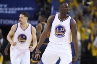 Jun 14, 2015; Oakland, CA, USA; Golden State Warriors forward Draymond Green (23) reacts after a three pointer during the first quarter against the Cleveland Cavaliers in game five of the NBA Finals at Oracle Arena. Mandatory Credit: Bob Donnan-USA TODAY 