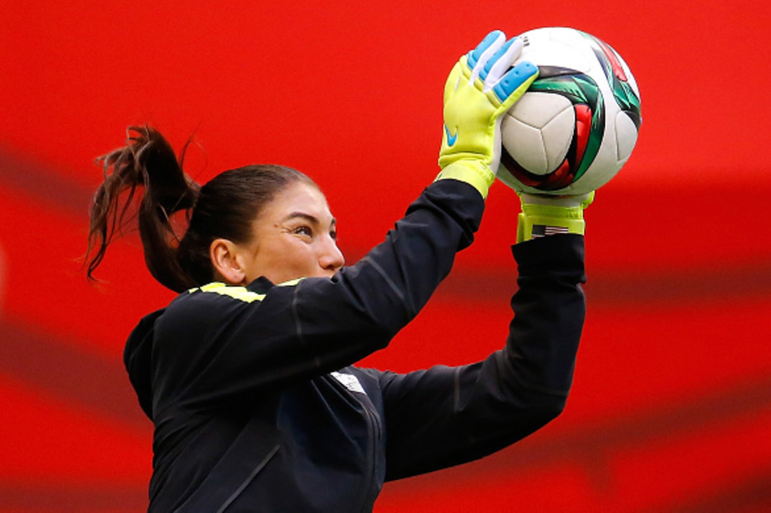 VANCOUVER, BC - JULY 04:  Goalkeeper Hope Solo #1 of the United States of America works out during a training session prior to the FIFA Women's World Cup Canada 2015 Final between the United States and Japan at BC Place Stadium on July 4, 2015 in Vancouve