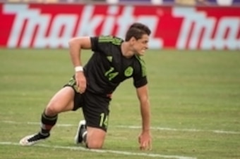 Jun 27, 2015; Orlando, FL, USA; Mexico forward Javier Hernandez (14) during the game against Costa Rica at the Orlando Citrus Bowl. Costa Rica and Mexico tied 2-2. Mandatory Credit: Jerome Miron-USA TODAY Sports