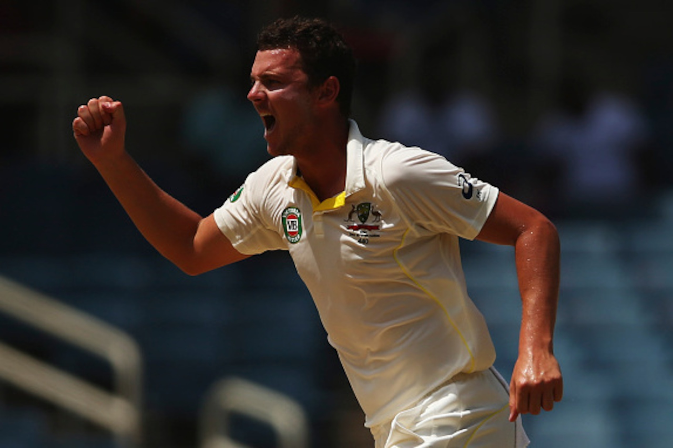 KINGSTON, JAMAICA - JUNE 14:  Josh Hazlewood of Australia celebrates after taking the wicket of Darren Bravo of West Indies during day four of the Second Test match between Australia and the West Indies at Sabina Park on June 14, 2015 in Kingston, Jamaica
