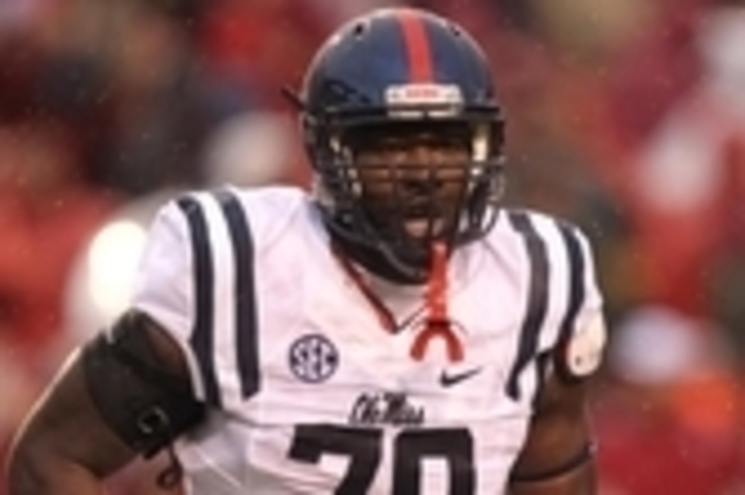 Nov 22, 2014; Fayetteville, AR, USA; Ole Miss Rebels offensive lineman Laremy Tunsil (78) during the game against the Arkansas Razorbacks at Donald W. Reynolds Razorback Stadium. Arkansas defeated Mississippi 30-0. Mandatory Credit: Nelson Chenault-USA TO