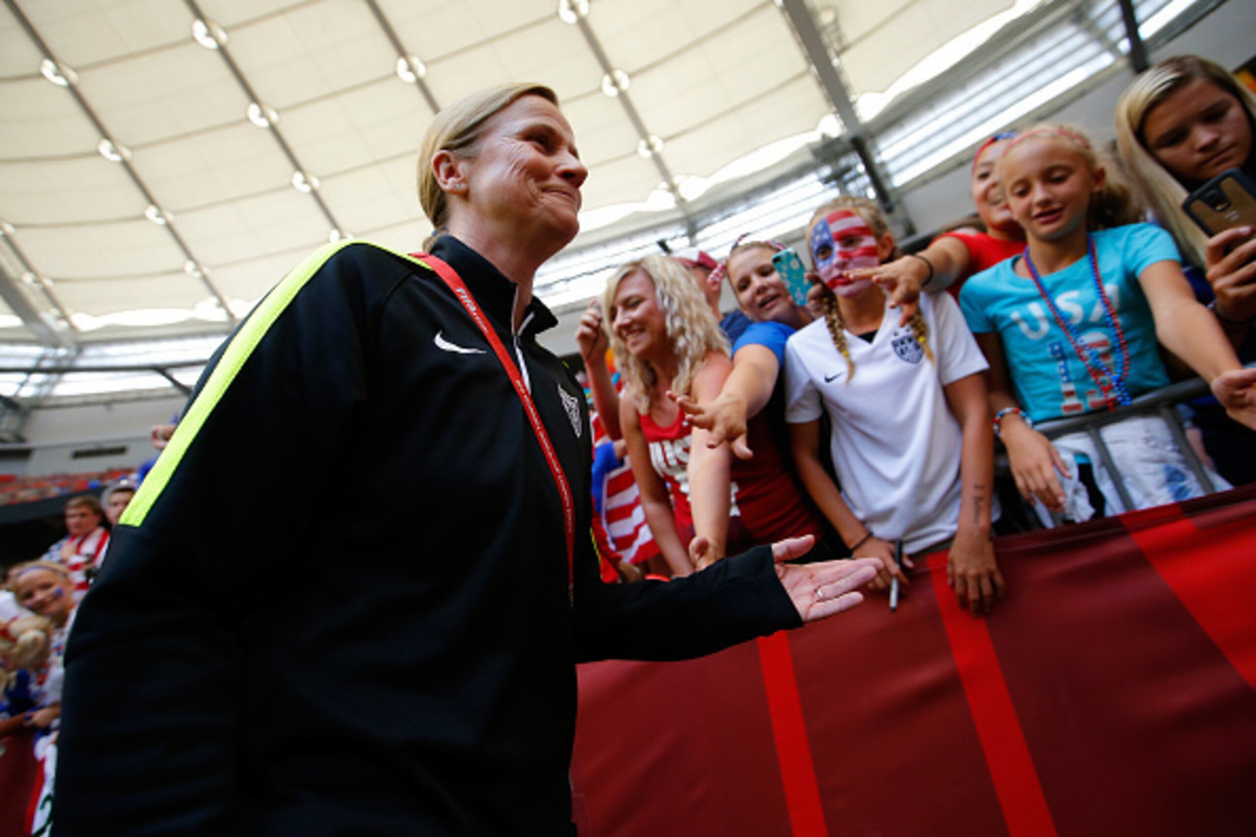 VANCOUVER, BC - JULY 05: Head coach Jill Ellis of the United States greets fans before the USA takes on Japan in the FIFA Women's World Cup Canada 2015 Final at BC Place Stadium on July 5, 2015 in Vancouver, Canada. (Photo by Kevin C. Cox/Getty Images) VANCOUVER, BC - JULY 05: Head coach Jill Ellis of the United States greets fans before the USA takes on Japan in the FIFA Women's World Cup Canada 2015 Final at BC Place Stadium on July 5, 2015 in Vancouver, Canada. (Photo by Kevin C. Cox/Getty Images)