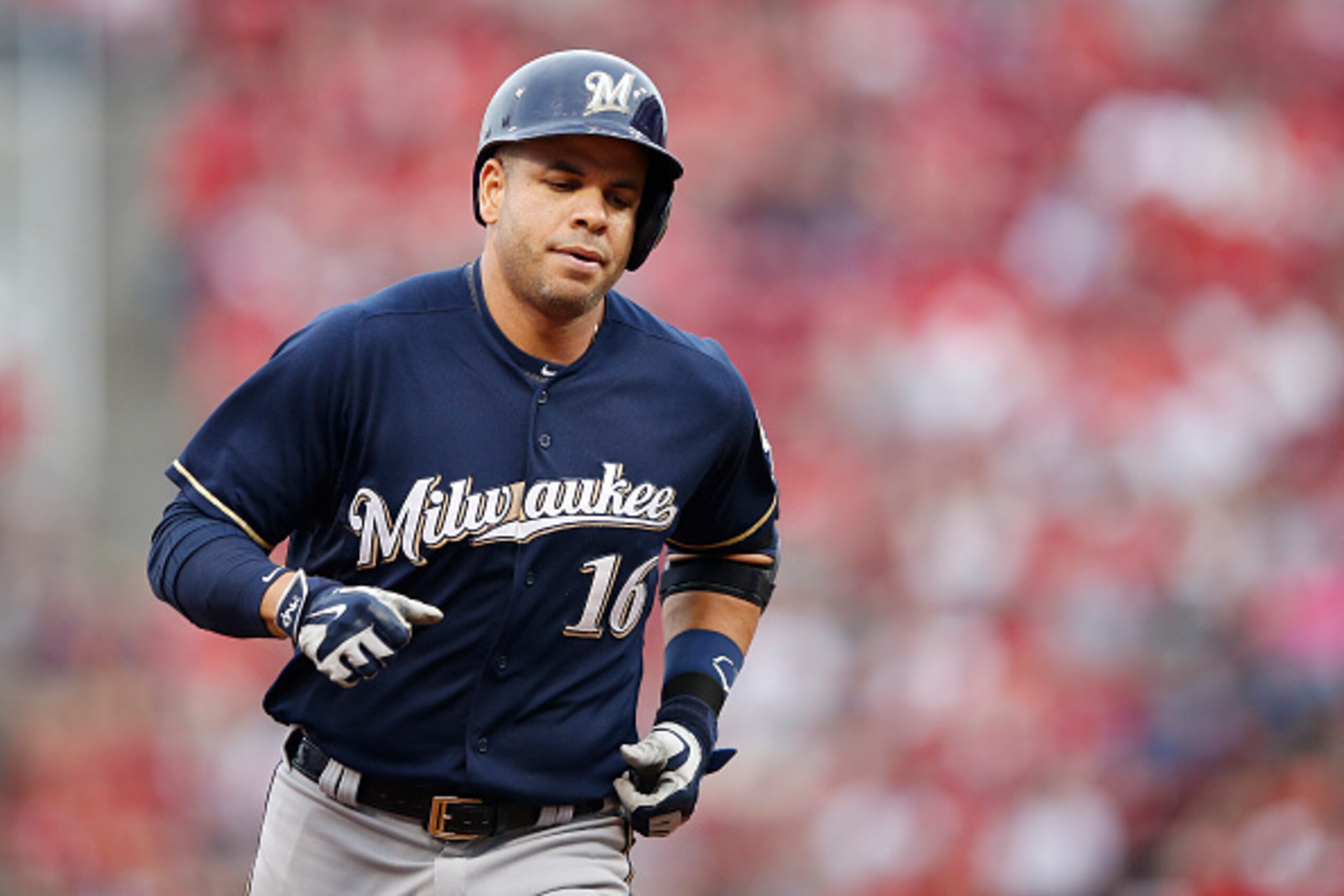 CINCINNATI, OH - JULY 3: Aramis Ramirez #16 of the Milwaukee Brewers rounds the bases after hitting a home run in the second inning against the Cincinnati Reds at Great American Ball Park on July 3, 2015 in Cincinnati, Ohio. (Photo by Joe Robbins/Getty Im