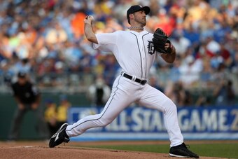KANSAS CITY, MO - JULY 10:  American League All-Star Justin Verlander #35 of the Detroit Tigers pitches in the first inning during the 83rd MLB All-Star Game at Kauffman Stadium on July 10, 2012 in Kansas City, Missouri.  (Photo by Jonathan Daniel/Getty I