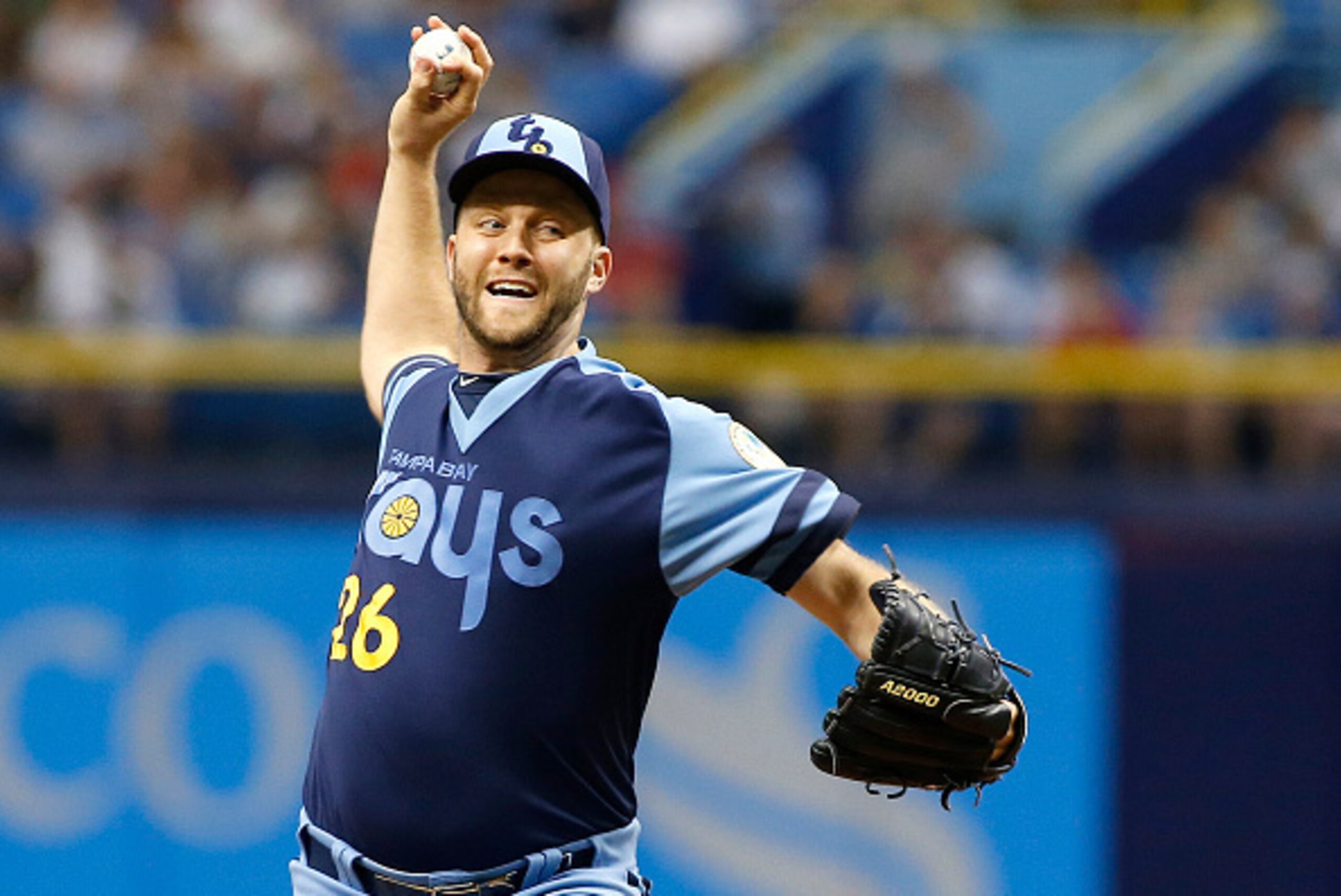 ST. PETERSBURG, FL - JUNE 27:  Brad Boxberger #26 of the Tampa Bay Rays pitches during the ninth inning of a game against the Boston Red Sox on June 27, 2015 at Tropicana Field in St. Petersburg, Florida.  (Photo by Brian Blanco/Getty Images)