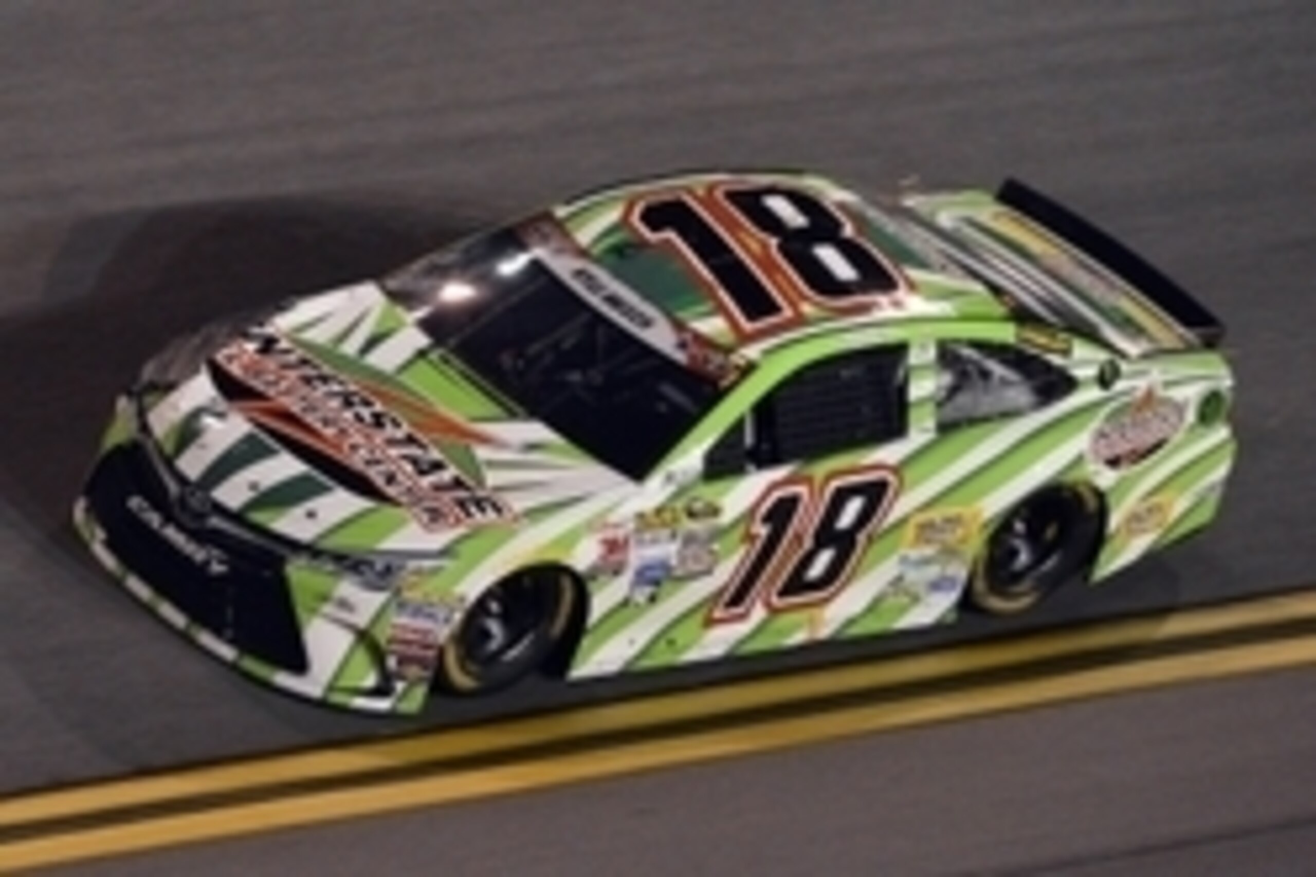 Jul 5, 2015; Daytona Beach, FL, USA; NASCAR Sprint Cup Series driver Kyle Busch (18) during the Coke Zero 400 at Daytona International Speedway. Mandatory Credit: Jasen Vinlove-USA TODAY Sports Jul 5, 2015; Daytona Beach, FL, USA; NASCAR Sprint Cup Series driver Kyle Busch (18) during the Coke Zero 400 at Daytona International Speedway. Mandatory Credit: Jasen Vinlove-USA TODAY Sports