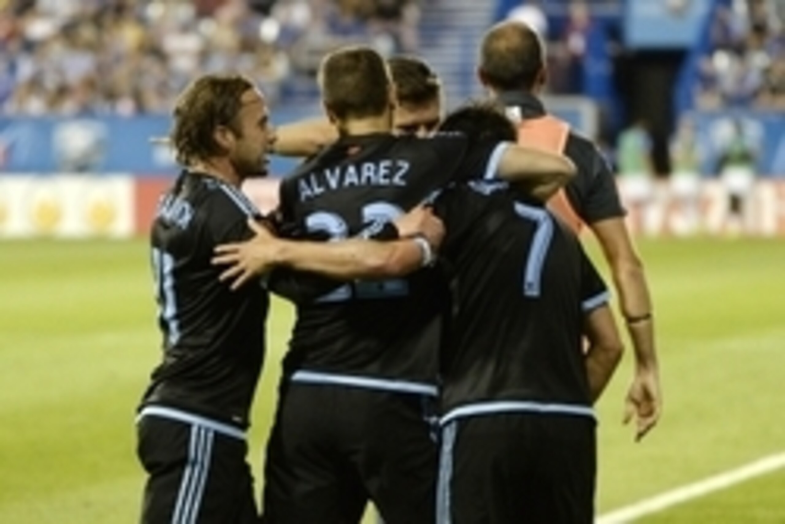 Jul 4, 2015; Montreal, Quebec, CAN; New York City FC forward David Villa (7) reacts after scoring a goal against the Montreal Impact during the second half at Stade Saputo. Mandatory Credit: Eric Bolte-USA TODAY Sports