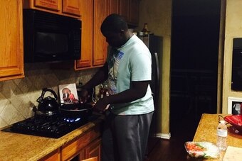 As good of an offensive lineman as he is, Greg Little may be an equally talented cook. He enjoys making dinner for his family.