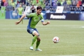 Oct 25, 2014; Seattle, WA, USA; Seattle Sounders FC midfielder Brad Evans (3) during the second half against the Los Angeles Galaxy at CenturyLink Field. Seattle defeated Los Angeles 2-0. Mandatory Credit: Steven Bisig-USA TODAY Sports