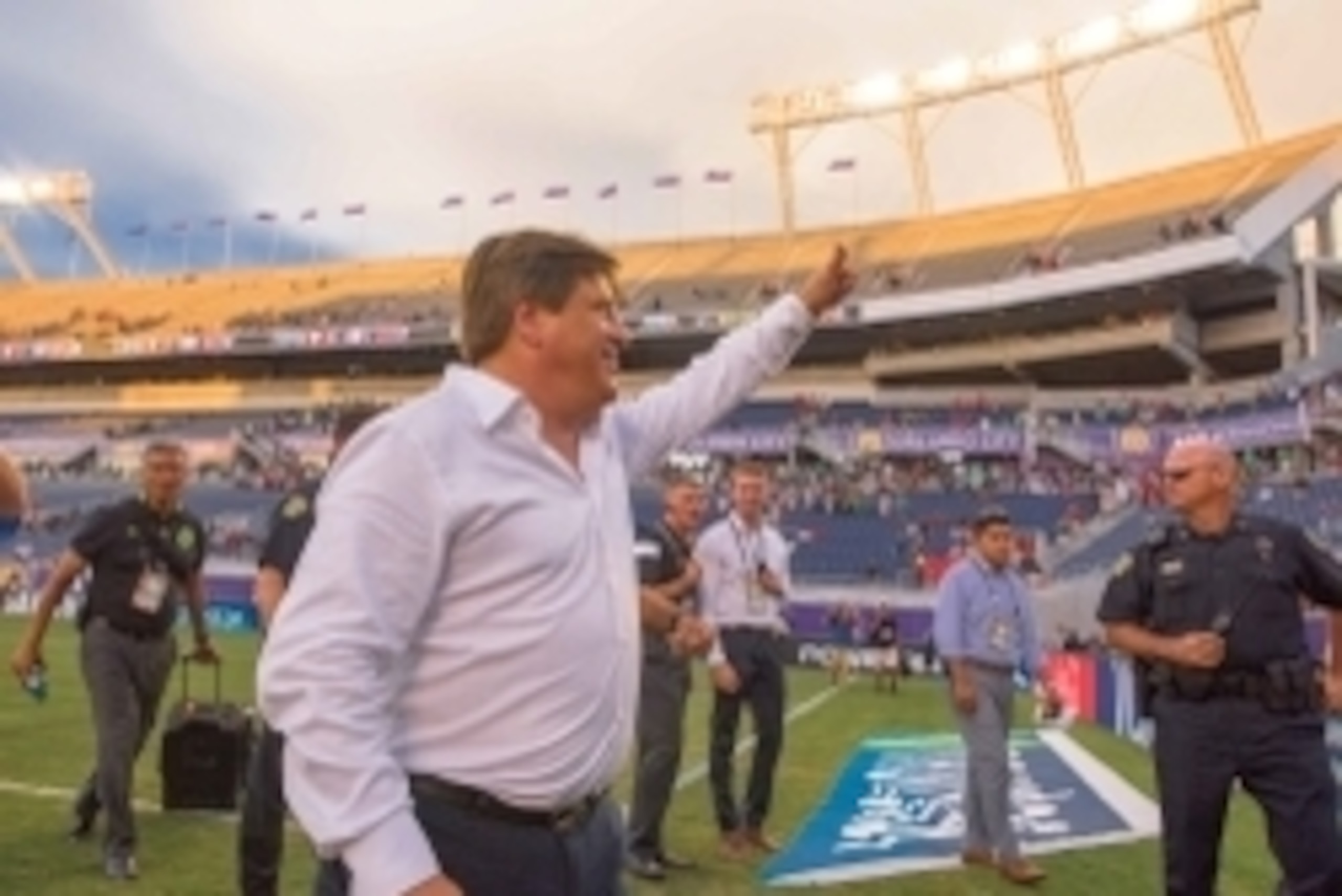 Jun 27, 2015; Orlando, FL, USA; Mexico head coach Miguel Herrera leaves the field after the game between Mexico and Costa Rica at the Orlando Citrus Bowl. Costa Rica and Mexico tied 2-2. Mandatory Credit: Jerome Miron-USA TODAY Sports