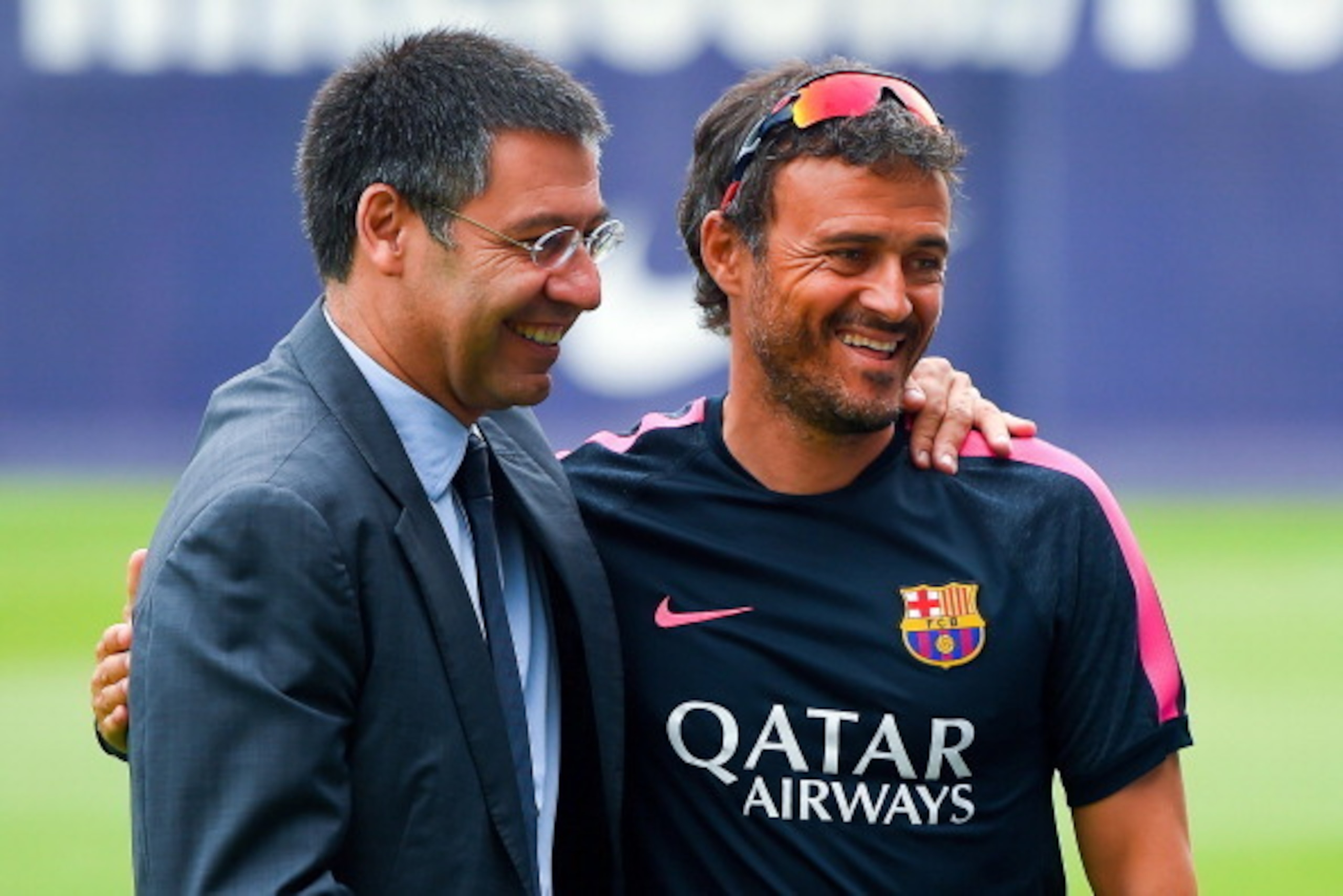 BARCELONA, SPAIN - JULY 25: FC Barcelona President Josep Maria Bartomeu and Head coach Luis Enrique look on during a FC Barcelona training session at Ciutat Esportiva de Sant Joan Despi on July 25, 2014 in Barcelona, Spain. (Photo by David Ramos/Getty I BARCELONA, SPAIN - JULY 25: FC Barcelona President Josep Maria Bartomeu and Head coach Luis Enrique look on during a FC Barcelona training session at Ciutat Esportiva de Sant Joan Despi on July 25, 2014 in Barcelona, Spain. (Photo by David Ramos/Getty I