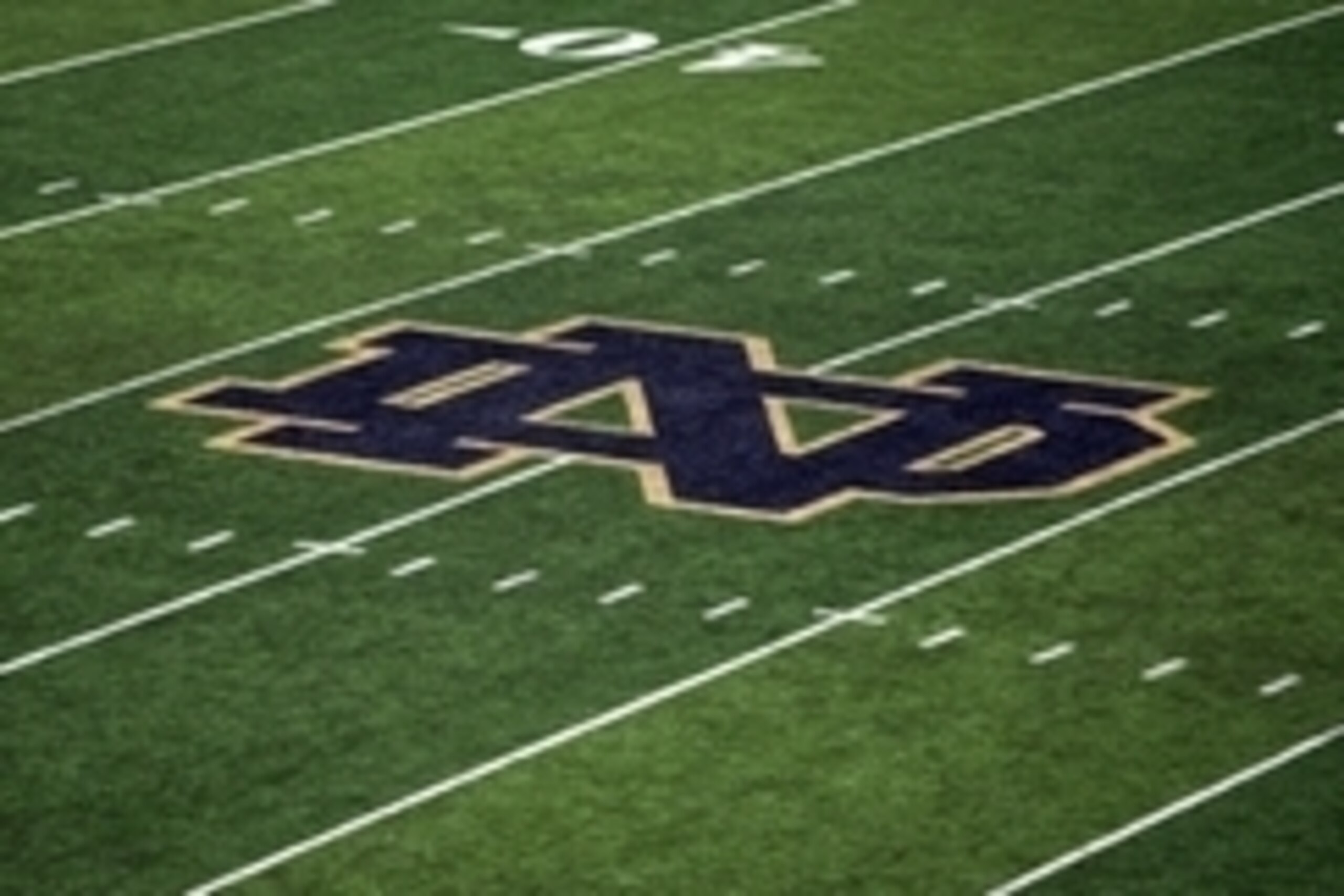 Oct 11, 2014; South Bend, IN, USA; A general view of the monogram on the 50 yard line of Notre Dame Stadium before the game between the Notre Dame Fighting Irish and the North Carolina Tar Heels. Mandatory Credit: Matt Cashore-USA TODAY Sports Oct 11, 2014; South Bend, IN, USA; A general view of the monogram on the 50 yard line of Notre Dame Stadium before the game between the Notre Dame Fighting Irish and the North Carolina Tar Heels. Mandatory Credit: Matt Cashore-USA TODAY Sports