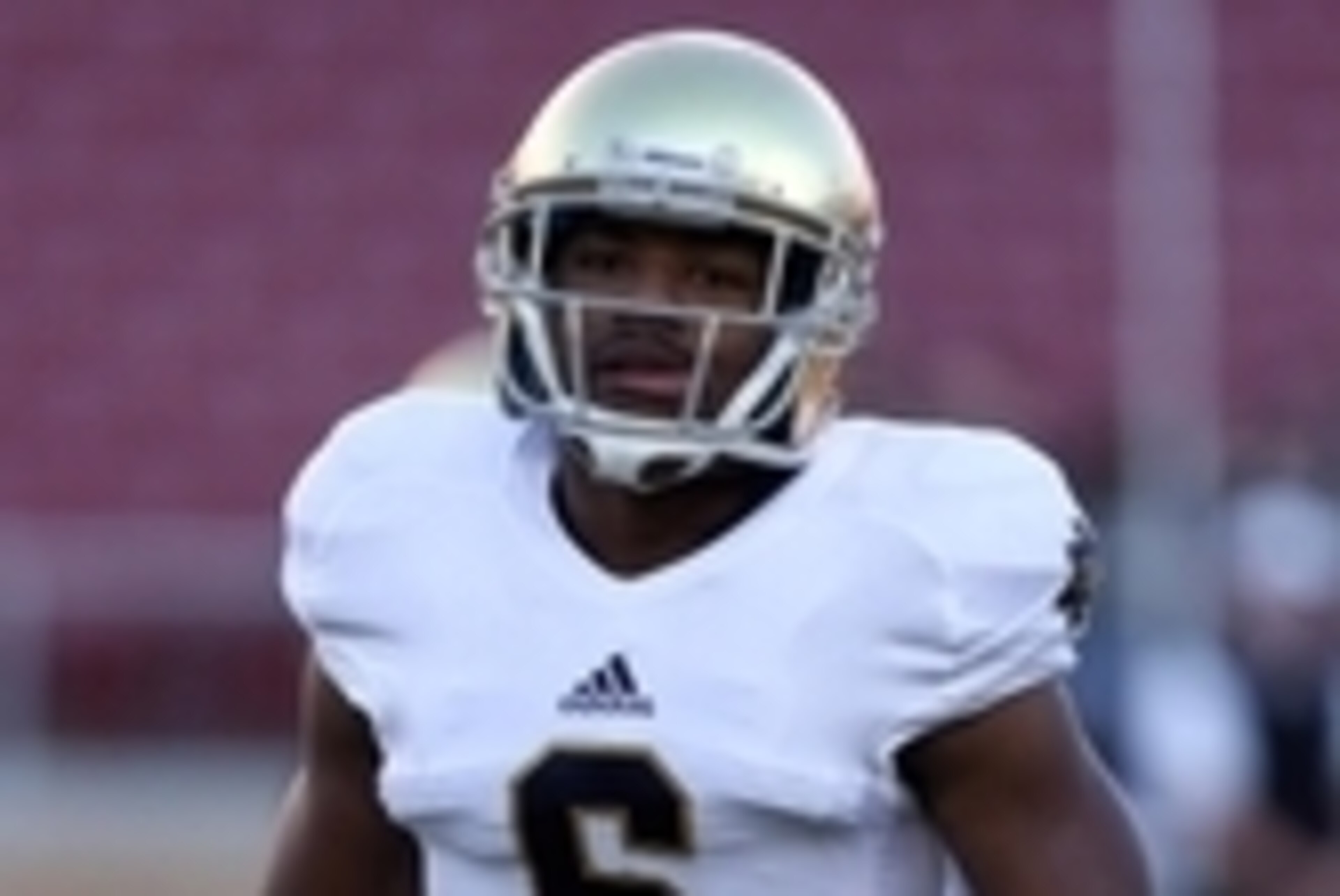 Nov 30, 2013; Stanford, CA, USA; Notre Dame Fighting Irish cornerback KeiVarae Russell (6) warms up before the game against the Stanford Cardinal at Stanford Stadium. Mandatory Credit: Kelley L Cox-USA TODAY Sports