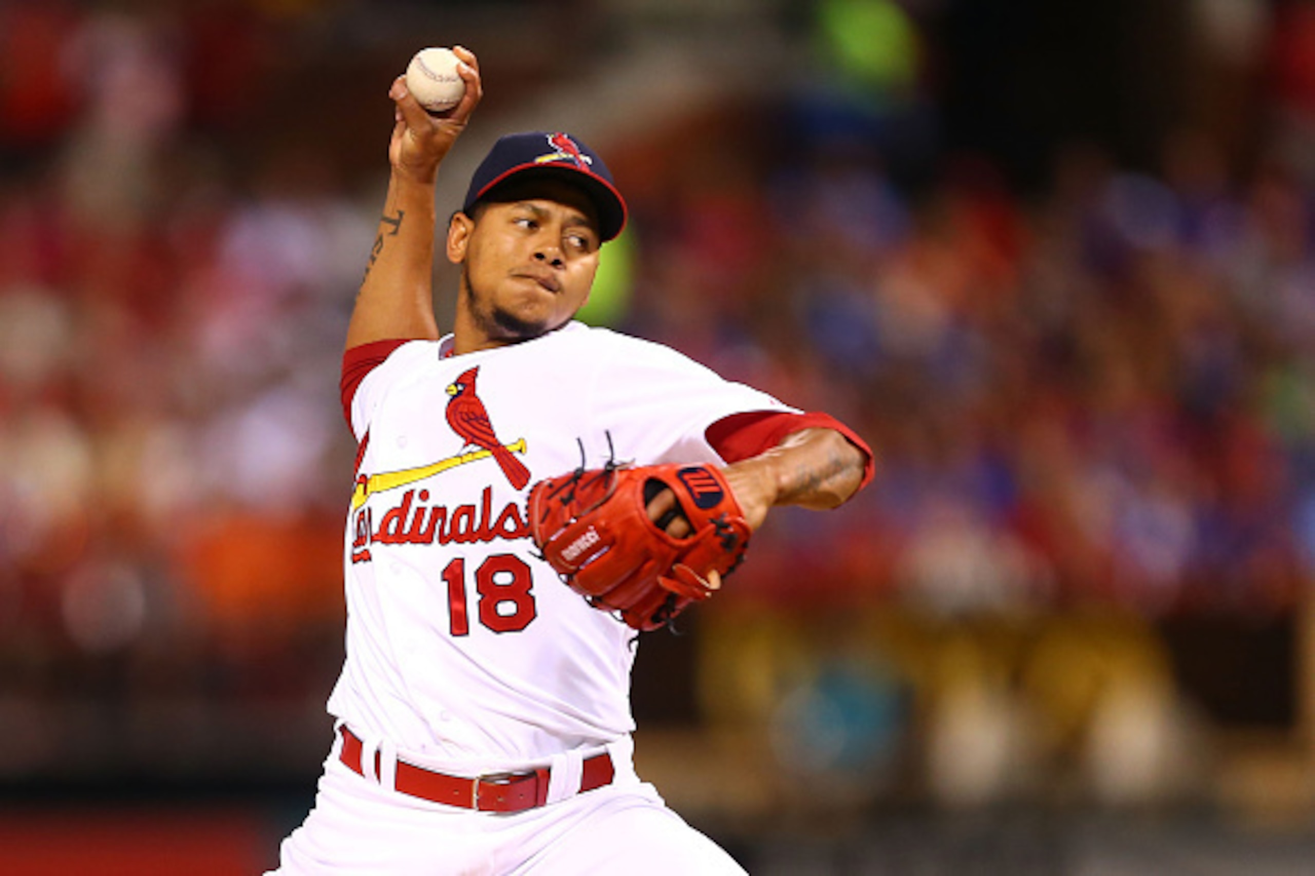 ST. LOUIS, MO - JUNE 28: Starter Carlos Martinez #18 of the St. Louis Cardinals pitches against the Chicago Cubs in the first inning at Busch Stadium on June 28, 2015 in St. Louis, Missouri. (Photo by Dilip Vishwanat/Getty Images) ST. LOUIS, MO - JUNE 28: Starter Carlos Martinez #18 of the St. Louis Cardinals pitches against the Chicago Cubs in the first inning at Busch Stadium on June 28, 2015 in St. Louis, Missouri. (Photo by Dilip Vishwanat/Getty Images)