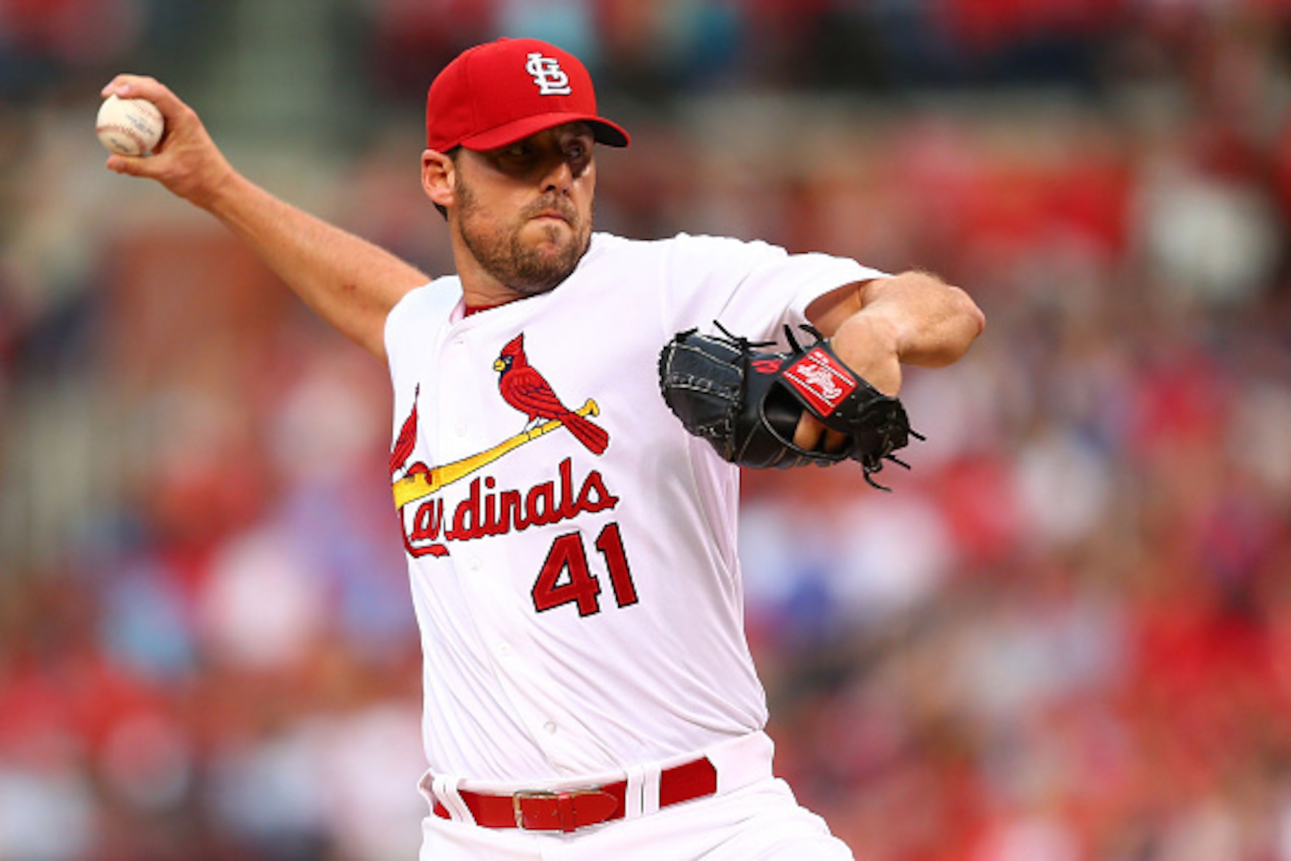 ST. LOUIS, MO - JUNE 26: Starter John Lackey #41 of the St. Louis Cardinals pitches against the Chicago Cubs in the second inning at Busch Stadium on June 26, 2015 in St. Louis, Missouri. (Photo by Dilip Vishwanat/Getty Images) ST. LOUIS, MO - JUNE 26: Starter John Lackey #41 of the St. Louis Cardinals pitches against the Chicago Cubs in the second inning at Busch Stadium on June 26, 2015 in St. Louis, Missouri. (Photo by Dilip Vishwanat/Getty Images)