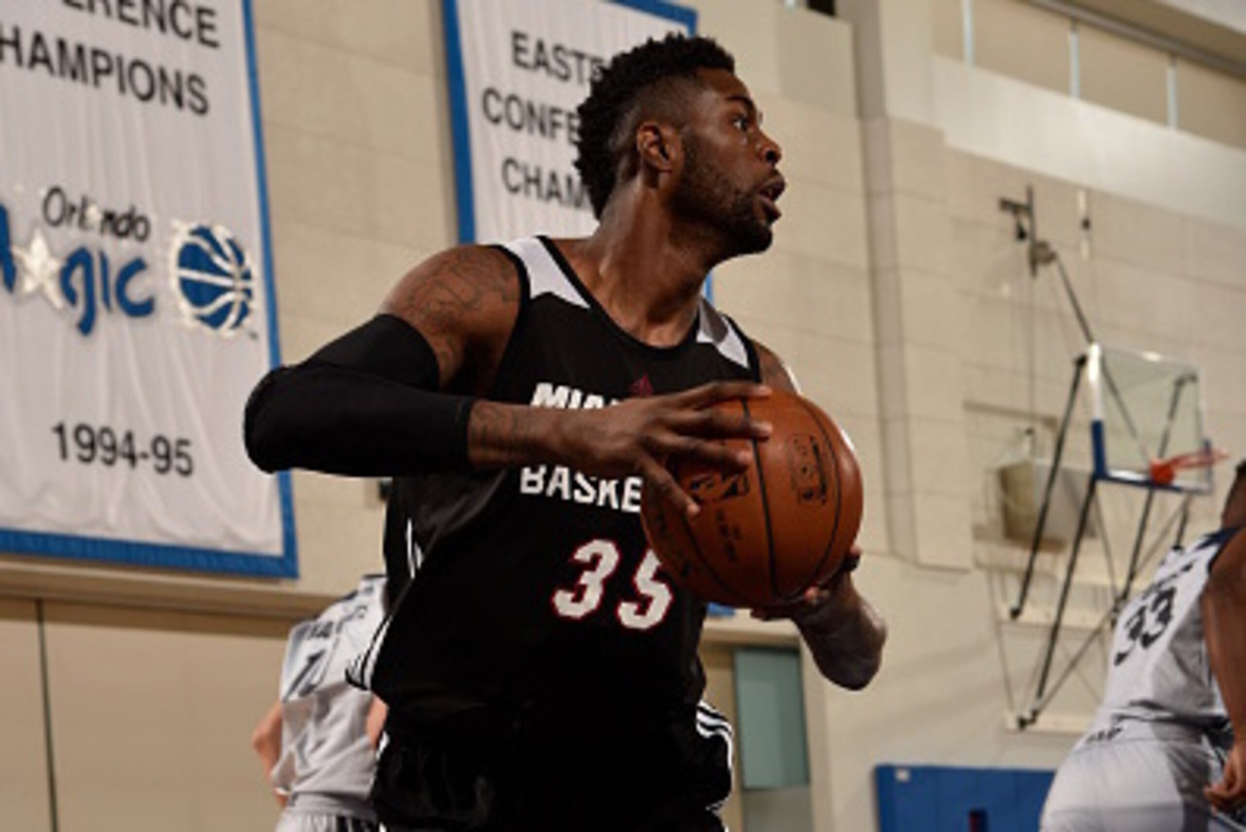ORLANDO, FL - JULY 4:  Willie Reed #35 of the Miami Heat drives to the basket against the Indiana Pacers on July 4, 2015 at Amway Center in Orlando, Florida. NOTE TO USER: User expressly acknowledges and agrees that, by downloading and or using this photo