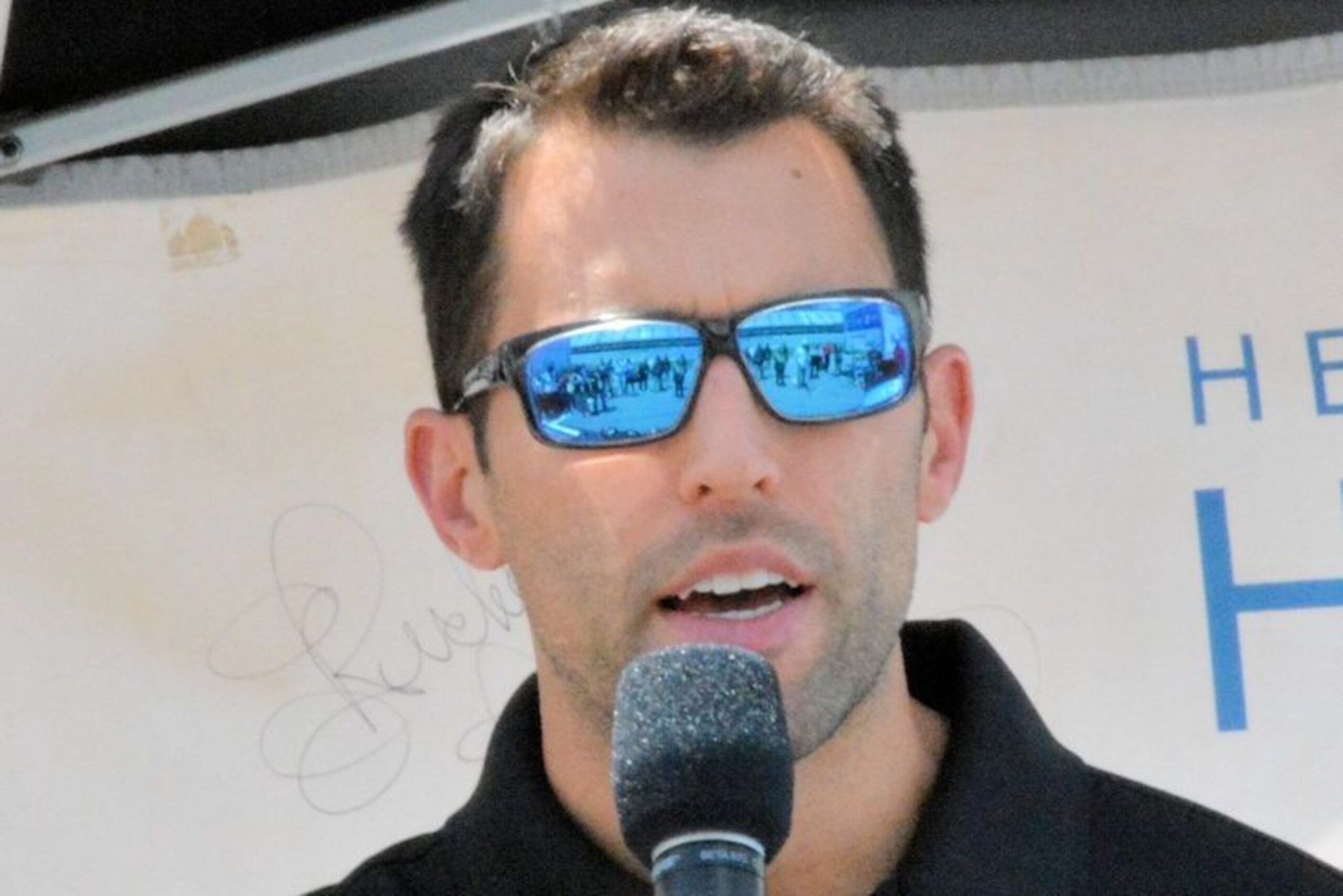 Aric Almirola talks to fans at Daytona. Aric Almirola talks to fans at Daytona.
