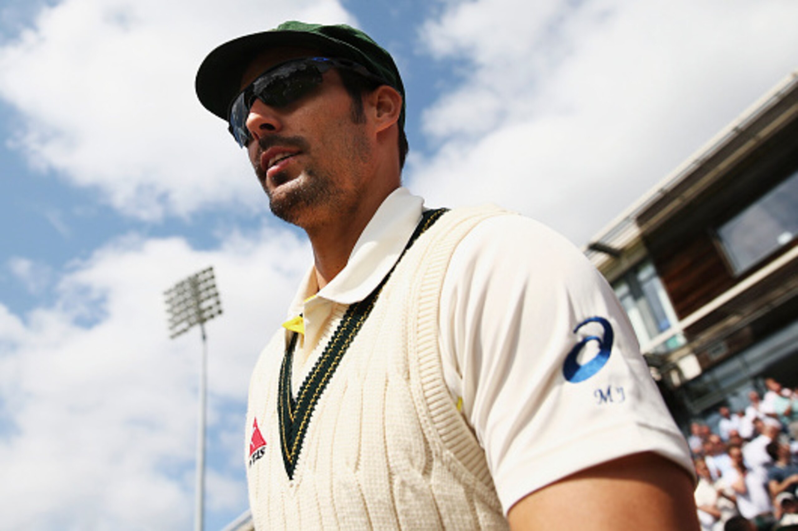 CARDIFF, WALES - JULY 09:  Mitchell Johnson of Australia walks out to field during day two of the 1st Investec Ashes Test match between England and Australia at SWALEC Stadium on July 9, 2015 in Cardiff, United Kingdom.  (Photo by Ryan Pierse/Getty Images