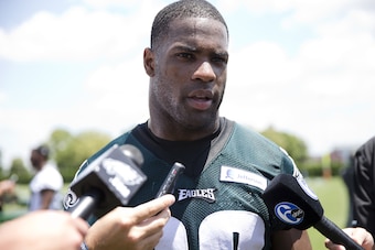 DeMarco Murray answers questions after an Eagles practice in June.