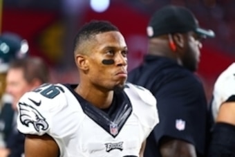 Oct 26, 2014; Glendale, AZ, USA; Philadelphia Eagles cornerback Cary Williams (26) against the Arizona Cardinals at University of Phoenix Stadium. The Cardinals defeated the Eagles 24-20. Mandatory Credit: Mark J. Rebilas-USA TODAY Sports