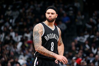 NEW YORK, NY - APRIL 25: Deron Williams #8 of the Brooklyn Nets stands on the court during a game against the Atlanta Hawks in Game Three of the Eastern Conference Quarterfinals during the 2015 NBA Playoffs on April 25, 2015 at the Barclays Center in the 