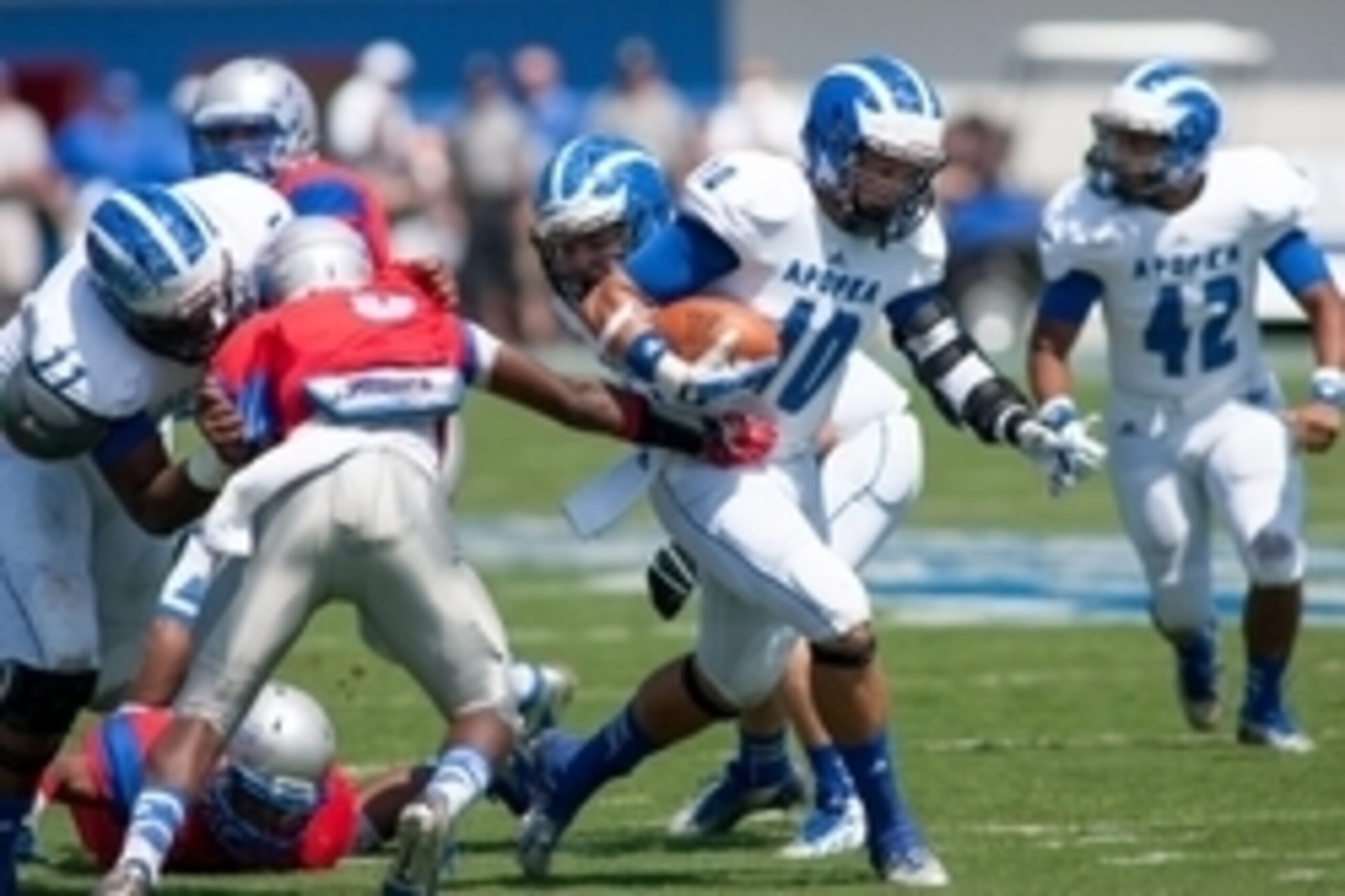 Aug 24, 2013; Duncan, SC, USA; Apopka Blue Darters running back Chandler Cox (10) runs the ball against the Byrnes Rebels. at Nixon Field. Mandatory Credit: Jeremy Brevard-USA TODAY Sports