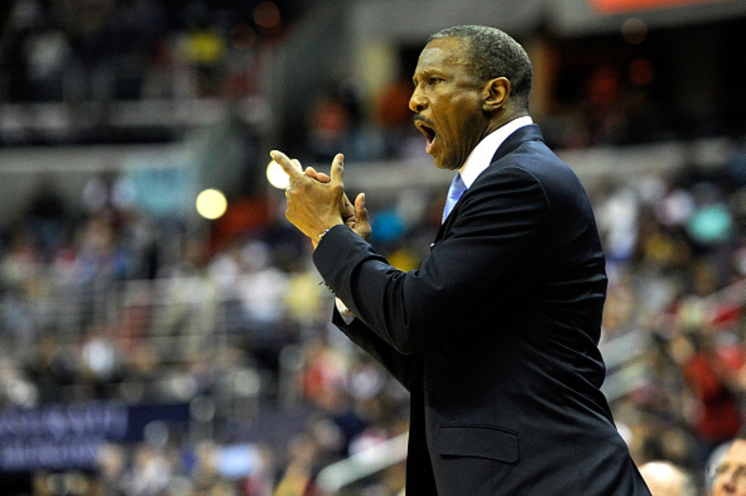 WASHINGTON, DC - APRIL 26: Head Coach Dwane Casey of the Toronto Raptors reacts to a call during the first quarter of the game against the Washington Wizards during Game Four of the Eastern Conference Quarterfinals of the NBA playoffs at Verizon Center on WASHINGTON, DC - APRIL 26: Head Coach Dwane Casey of the Toronto Raptors reacts to a call during the first quarter of the game against the Washington Wizards during Game Four of the Eastern Conference Quarterfinals of the NBA playoffs at Verizon Center on