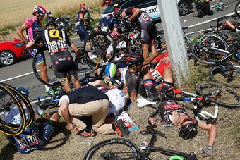 HUY, BELGIUM - JULY 06:  (L-R) Daryl Impey of South Africa riding for Orica-GreenEdge, William Bonnet of France riding for FDJ, Simon Gerrans of Australia riding for Orica-GreenEdge, Jose Mendes of Portugal riding for Bora-Argon 18, Greg Henderson of New 