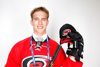 SUNRISE, FL - JUNE 26:  Fifth overall pick Noah Hanifin of the Carolina Hurricanes poses for a portrait during the 2015 NHL Draft at BB&T Center on June 26, 2015 in Sunrise, Florida.  (Photo by Mike Ehrmann/Getty Images)