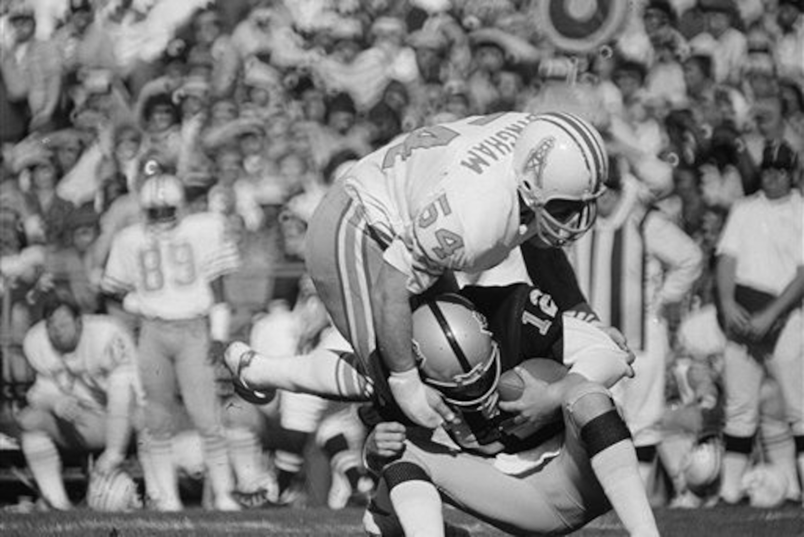 The Oilers' Gregg Bingham sacks Stabler in 1977. The Oilers' Gregg Bingham sacks Stabler in 1977.