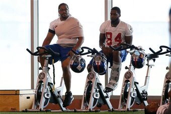 Left tackle Will Beatty (left) and tight end Larry Donnell