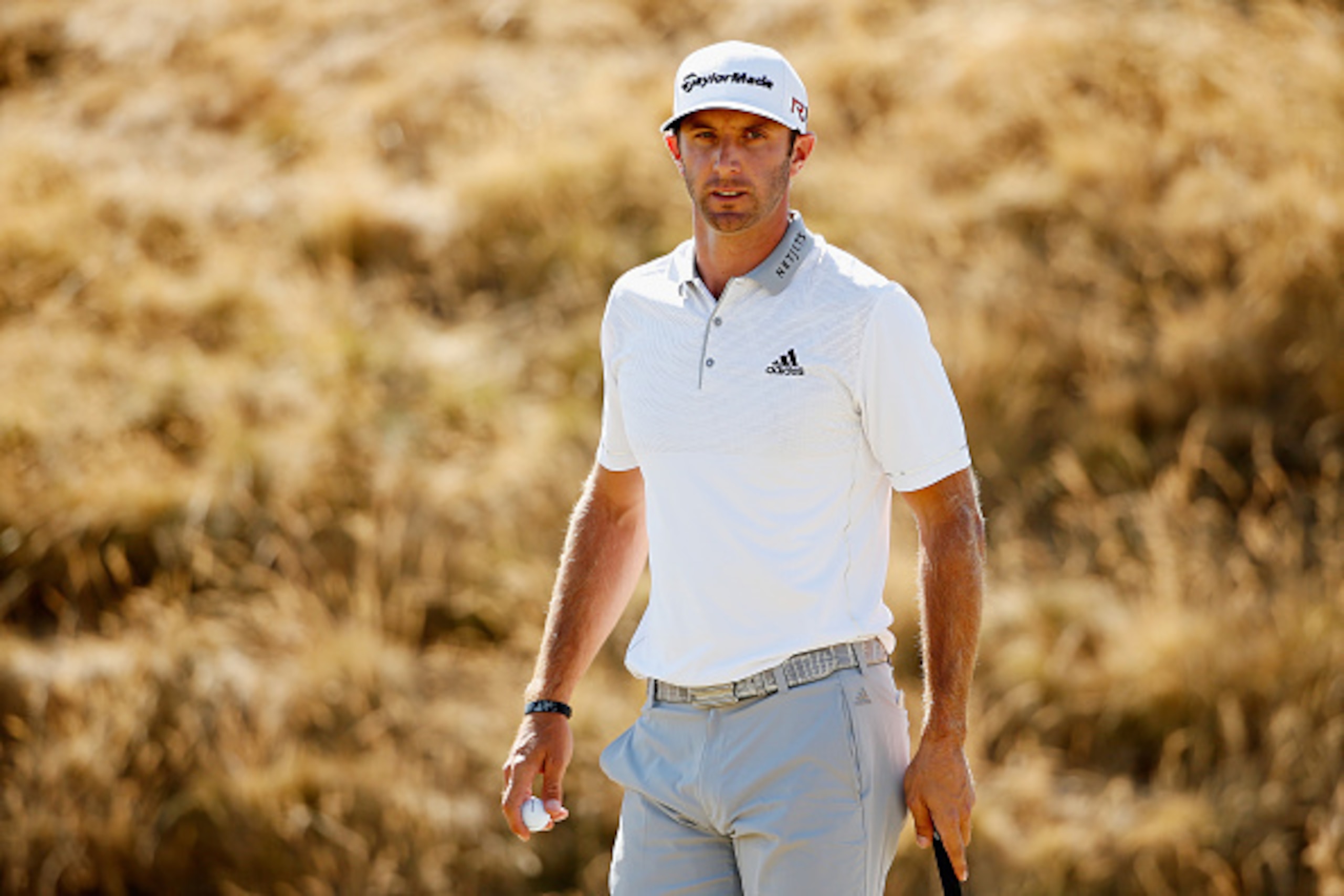 UNIVERSITY PLACE, WA - JUNE 21: Dustin Johnson of the United States looks on from the sixth green during the final round of the 115th U.S. Open Championship at Chambers Bay on June 21, 2015 in University Place, Washington.  (Photo by Ezra Shaw/Getty Image
