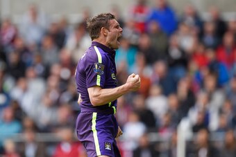 SWANSEA, WALES - MAY 17:  James Milner of Manchester City celebrates after scoring his team's second goal during the Barclays Premier League match between Swansea and Manchester City at the Liberty Stadium on May 17, 2015 in Swansea, Wales.  (Photo by Stu