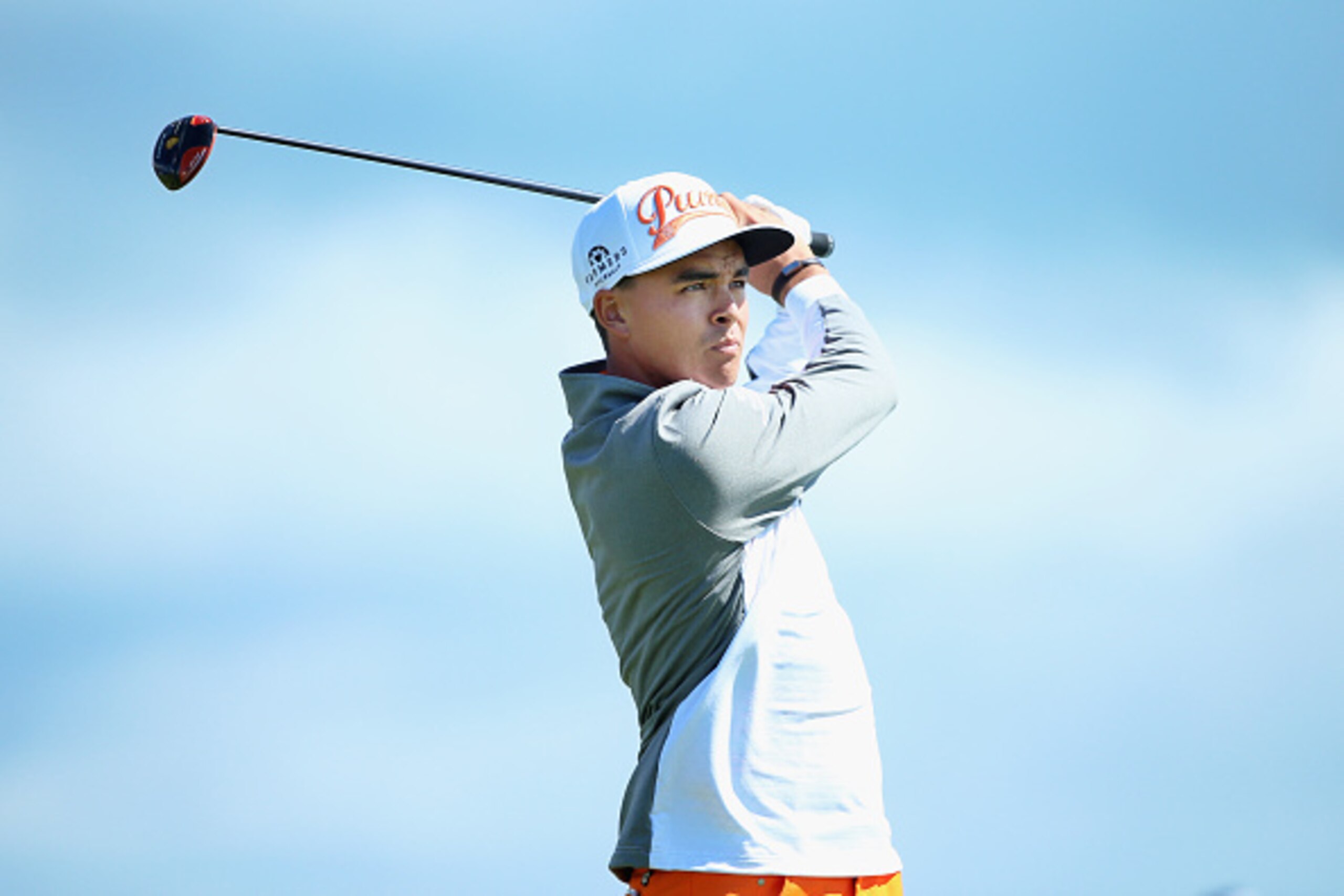 GULLANE, SCOTLAND - JULY 12:  Rickie Fowler of the United States hits his tee shot on the first hole during the final round of the Aberdeen Asset Management Scottish Open at Gullane Golf Club on July 12, 2015 in Gullane, East Lothian, Scotland.  (Photo by
