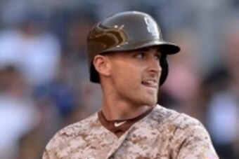 May 31, 2015; San Diego, CA, USA; San Diego Padres third baseman Will Middlebrooks (11) reacts after striking out during the first inning against the Pittsburgh Pirates at Petco Park. Mandatory Credit: Jake Roth-USA TODAY Sports