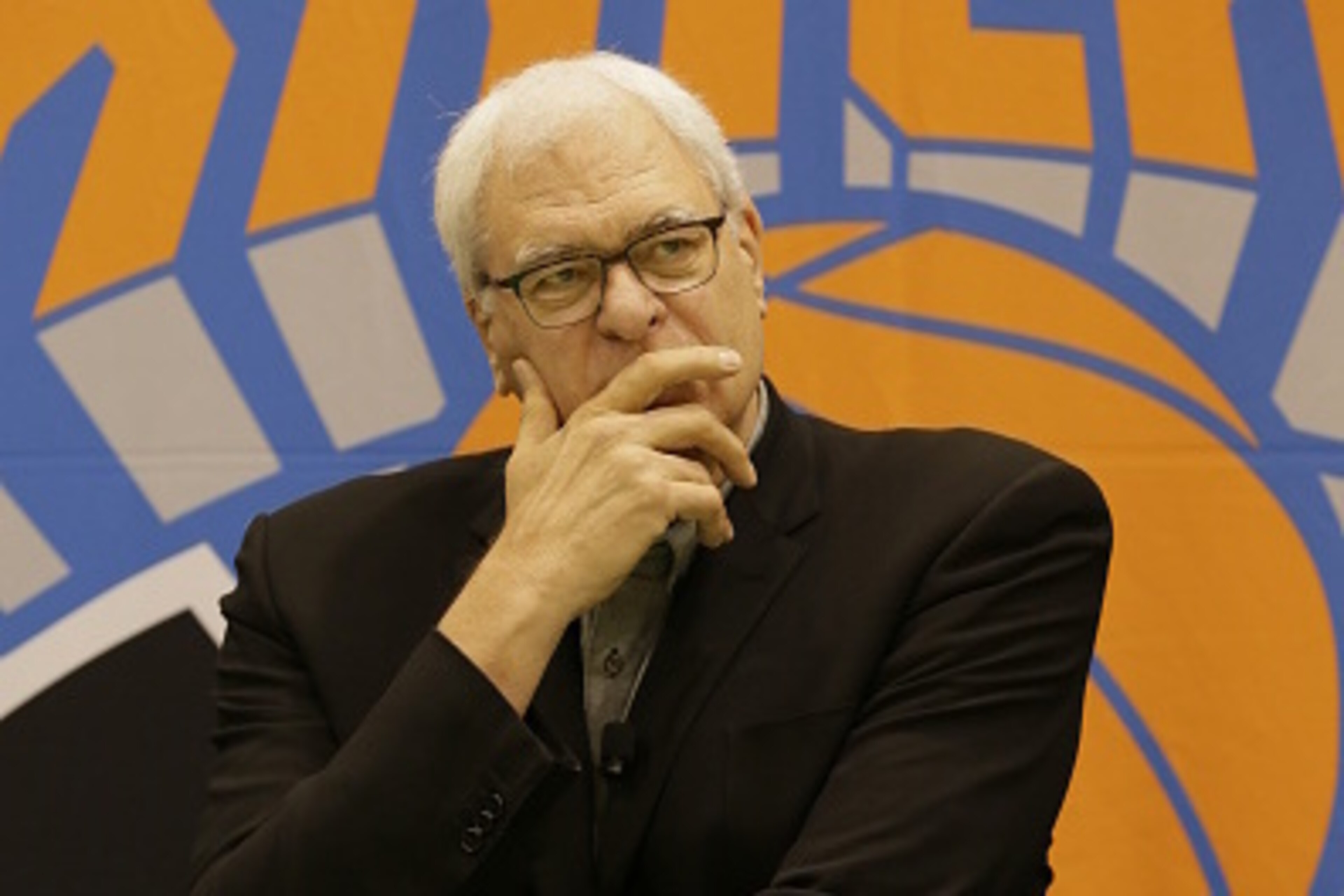 TARRYTOWN, NY - JUNE 26: New York Knicks President Phil Jackson speaks to the media at the Madison Square Garden Training Facility on June 26, 2015 in Tarrytown, New York. NOTE TO USER: User expressly acknowledges and agrees that, by downloading and or us